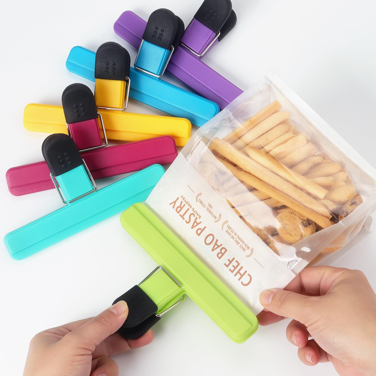 Tamaki 6 Pack Large Chip Bag Clips Assorted Color Food Bag Clips Plastic Heavy Duty Seal Grip, 6 x