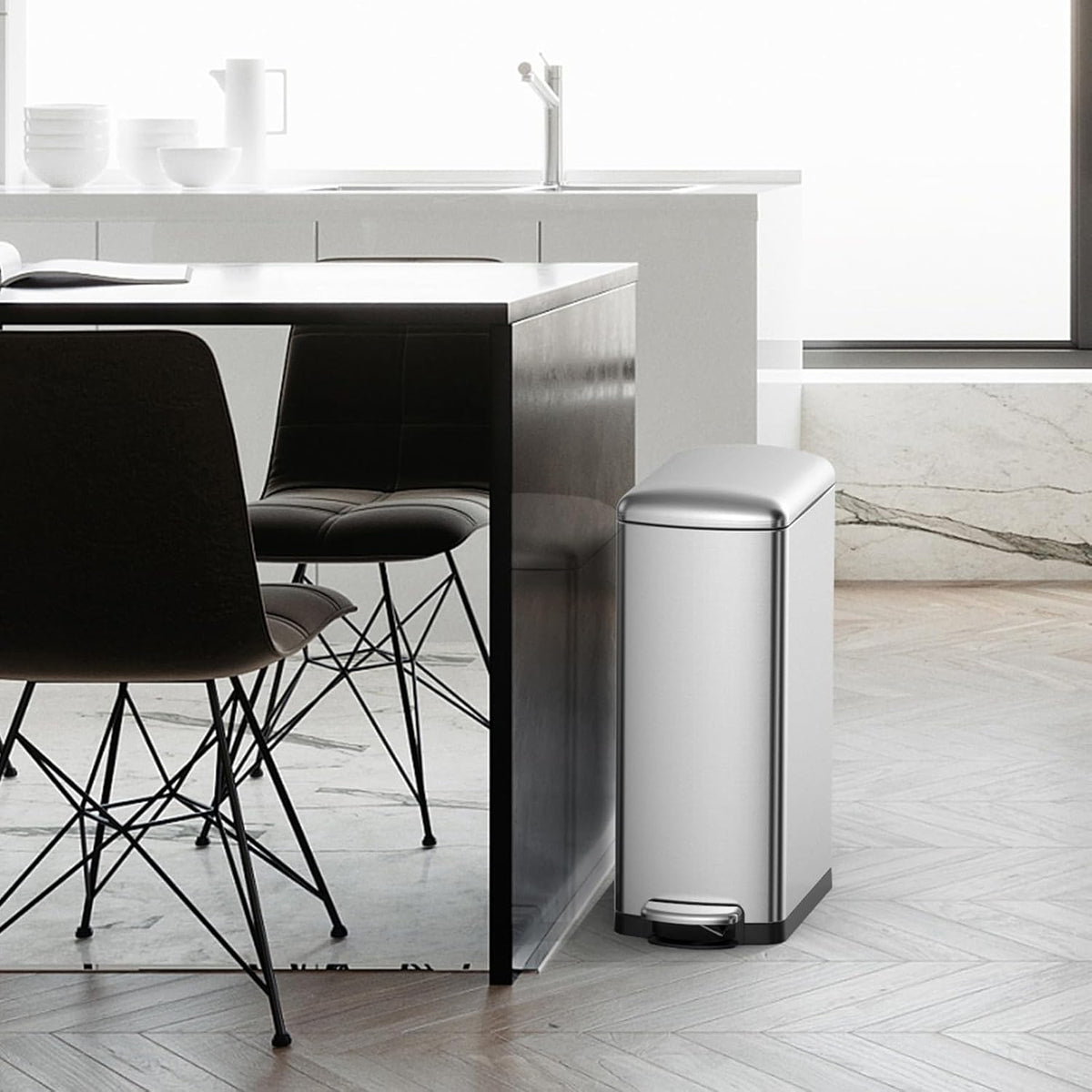 30 L Kitchen Step Trash Can, 8 Gallon Narrow Stainless Steel Waste Bin with Soft-Close Lid