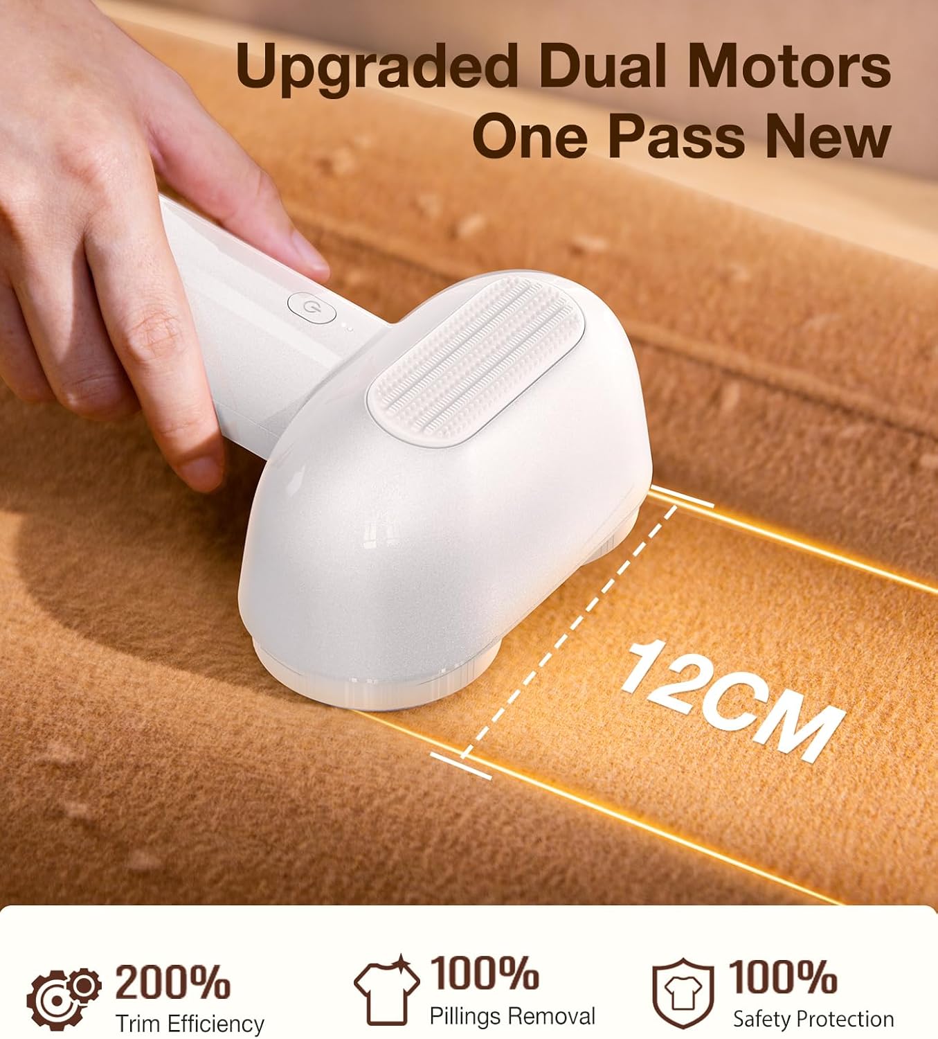 TORRAS Dual-Head Fabric Shaver, Longest Durability & 50ml Large Capacity Rechargeable Lint Removers