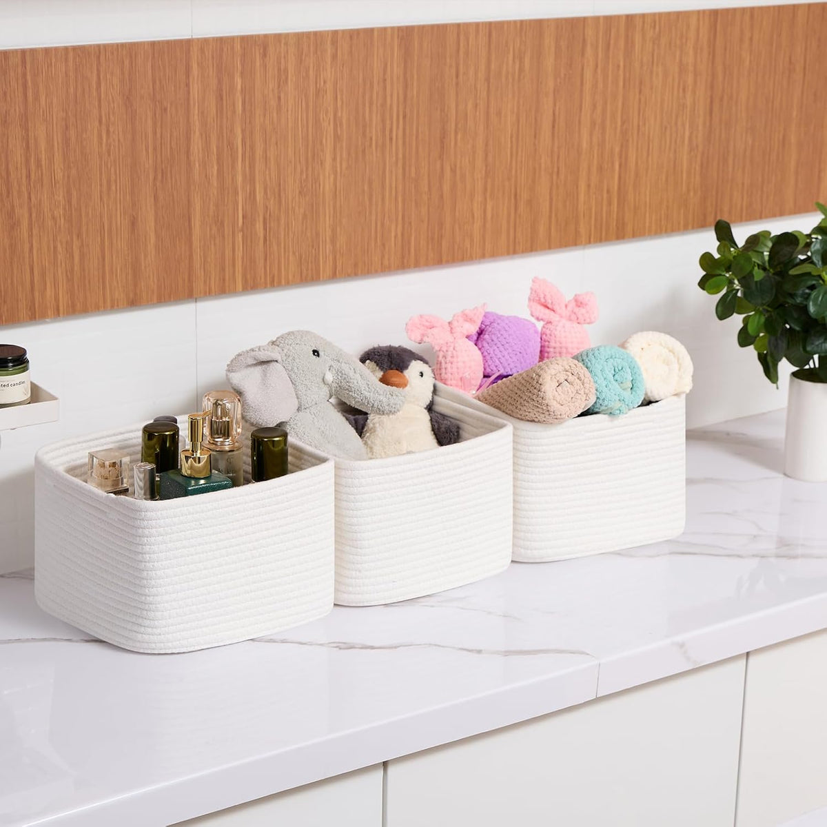 Small Organizing Baskets for Cubes Shelf, 9.7x9.7x7.1 Inch Rope Woven Storage Bins for Nursery