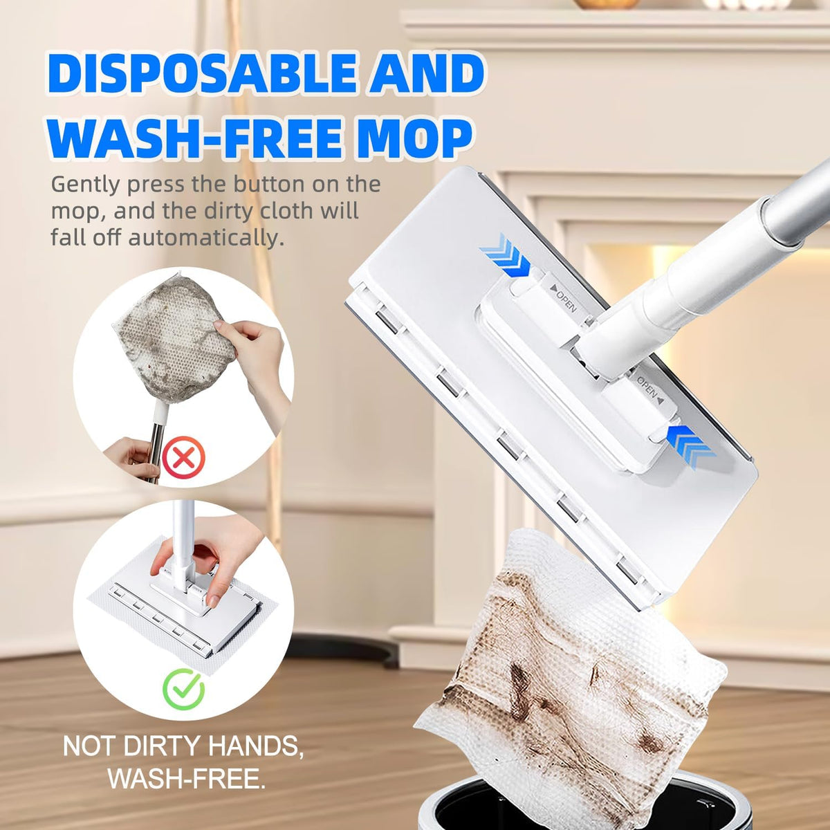 2025 New Mini Sweeper Mop No-Touch Dirty Cleaning Flat Dust Mop for Dry Wet Disposable Pads, Multi