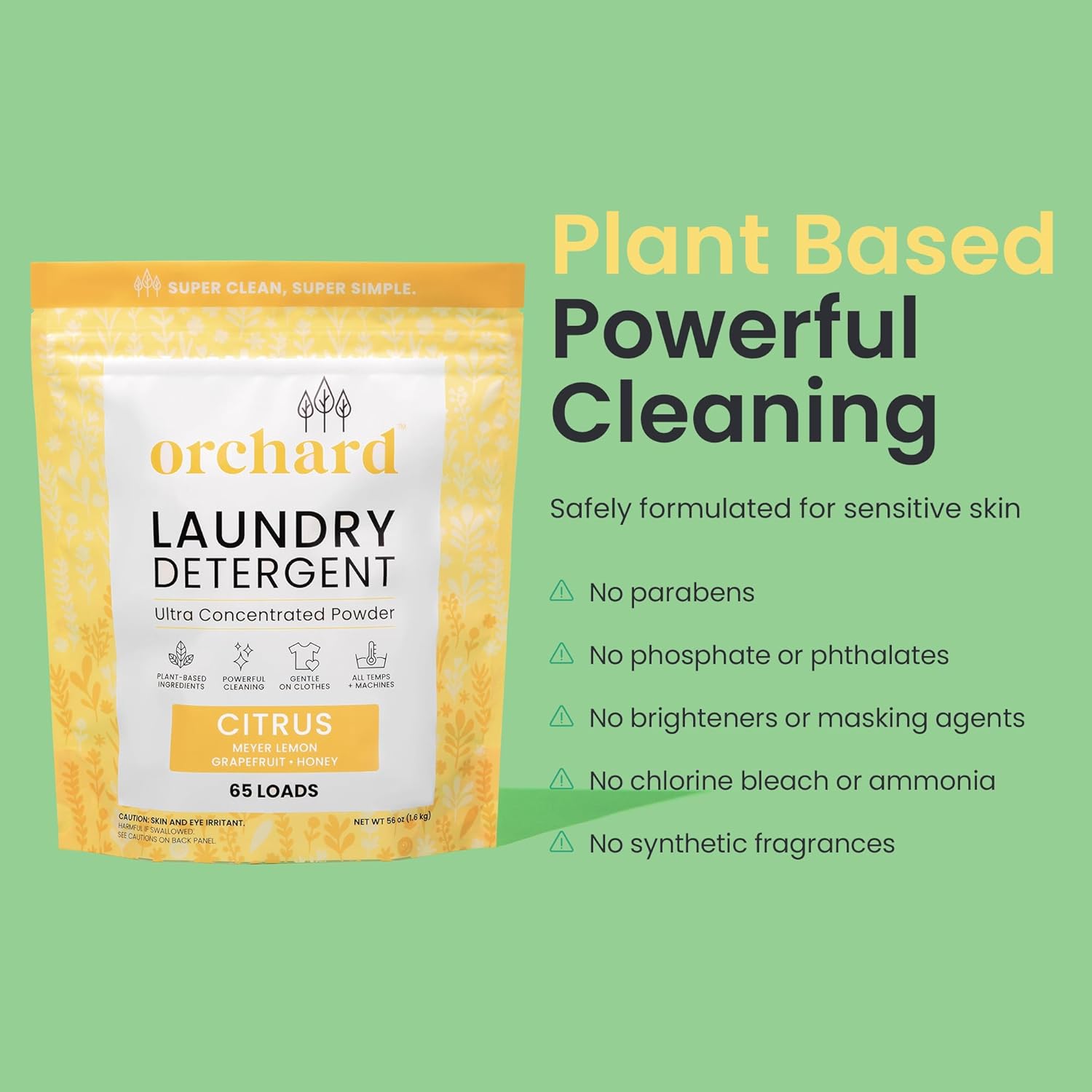 Orchard Laundry Detergent Powder Natural Deep Cleaning Laundry Powder for Sensitive Skin - Citrus