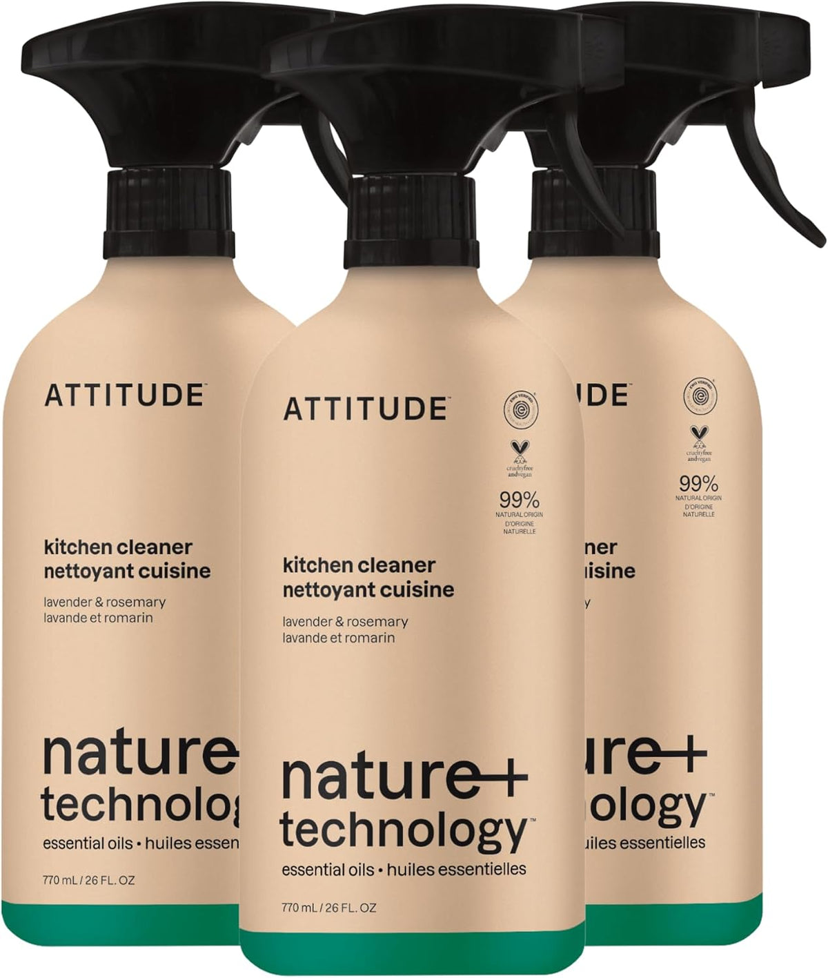ATTITUDE Kitchen Cleaner Spray, Natural Origin Ingredients, EWG Verified, Cleans and Degreases