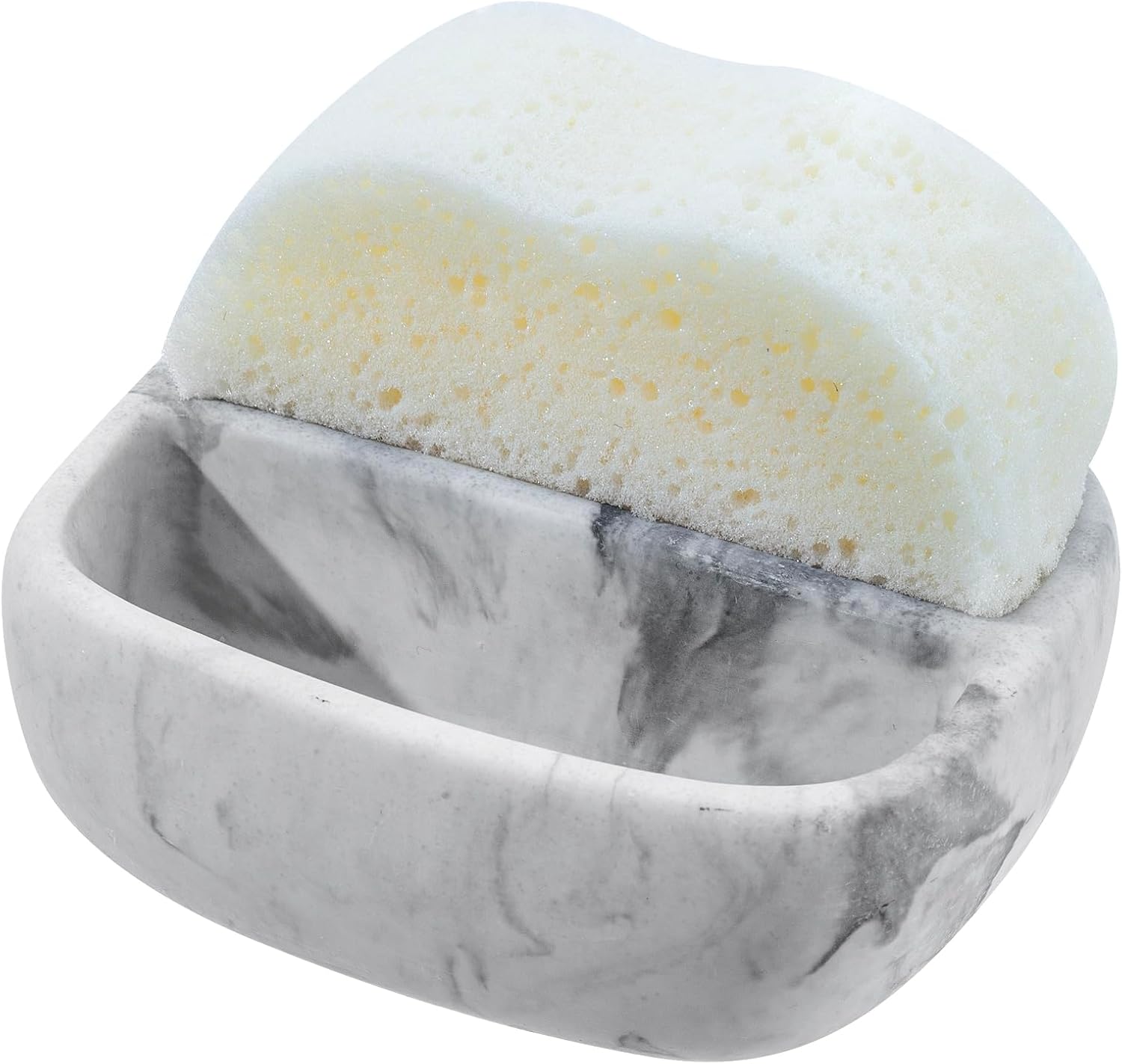 MyGift Modern White Resin Sponge Holder for Kitchen Sink, Countertop Dish Sponge Holder with 2