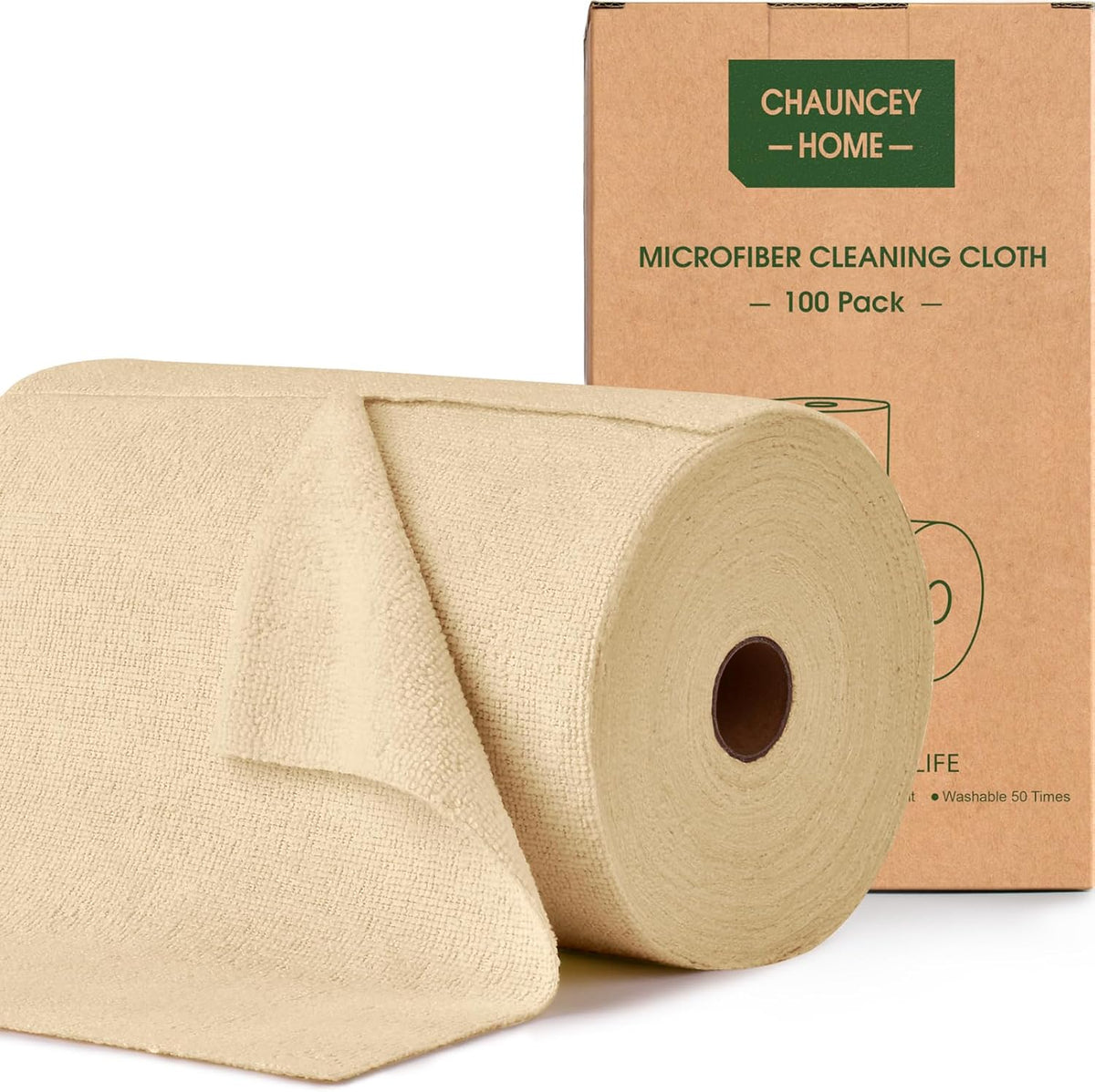 Roll of Microfiber Cleaning Cloth –100 Pack, Tear Away Microfiber Towels, Reusable, Washable