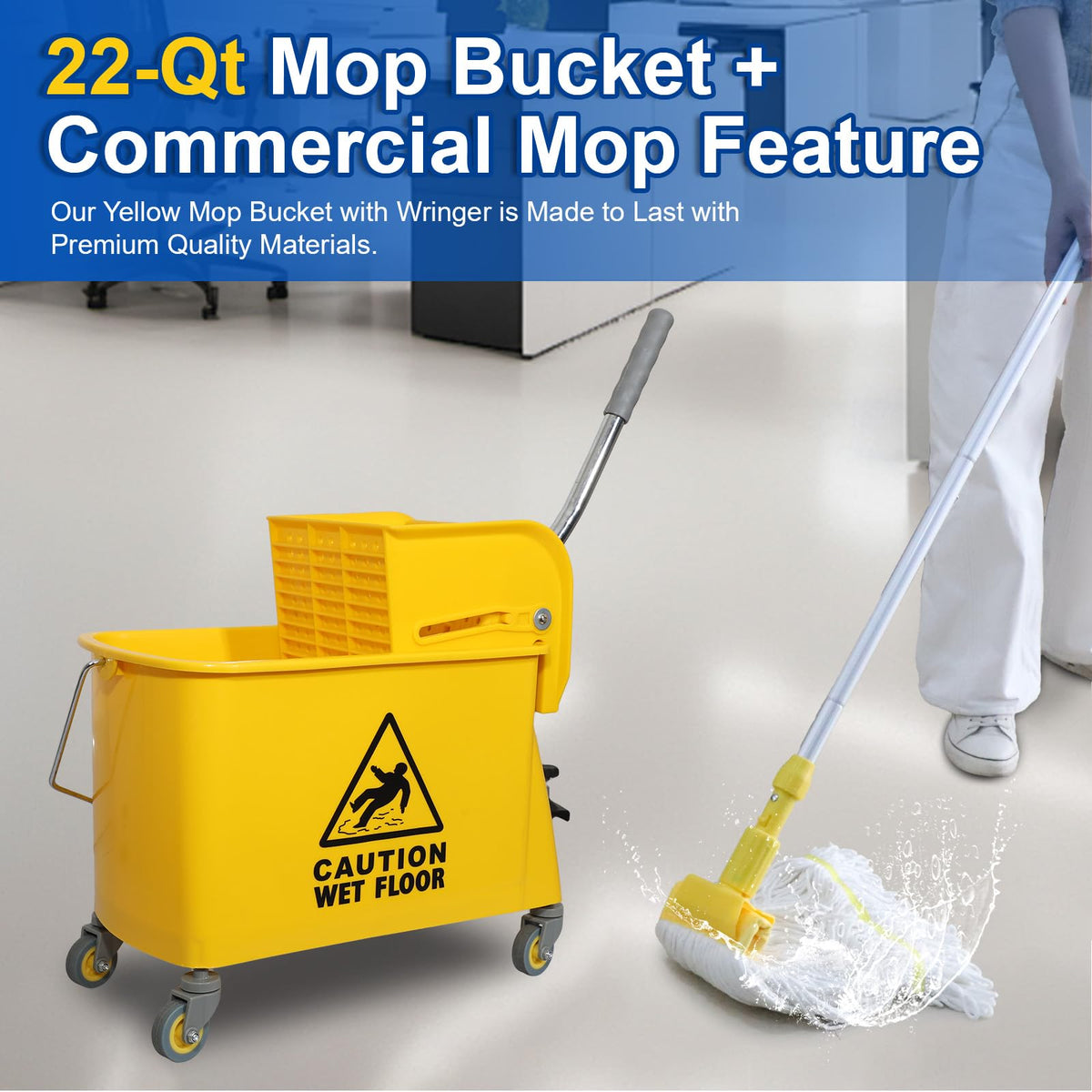 Midoneat Mop Bucket with Wringer, 22 Qt (5.5 Gallon), Wheels,Floor Cleaning