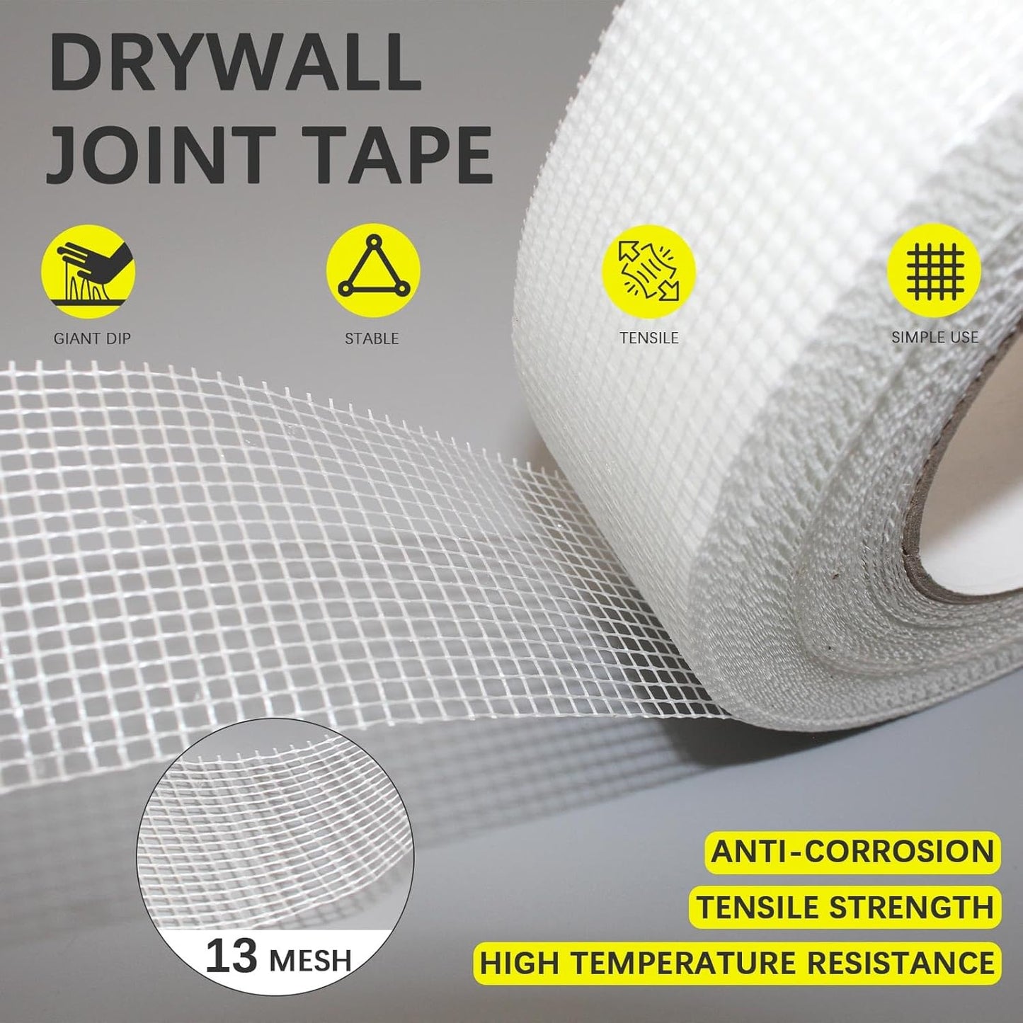 6" 100 Feet Drywall Joint Tape, Self-Adhesive Encrypted Fiberglass Drywall Repair Mesh Tape for