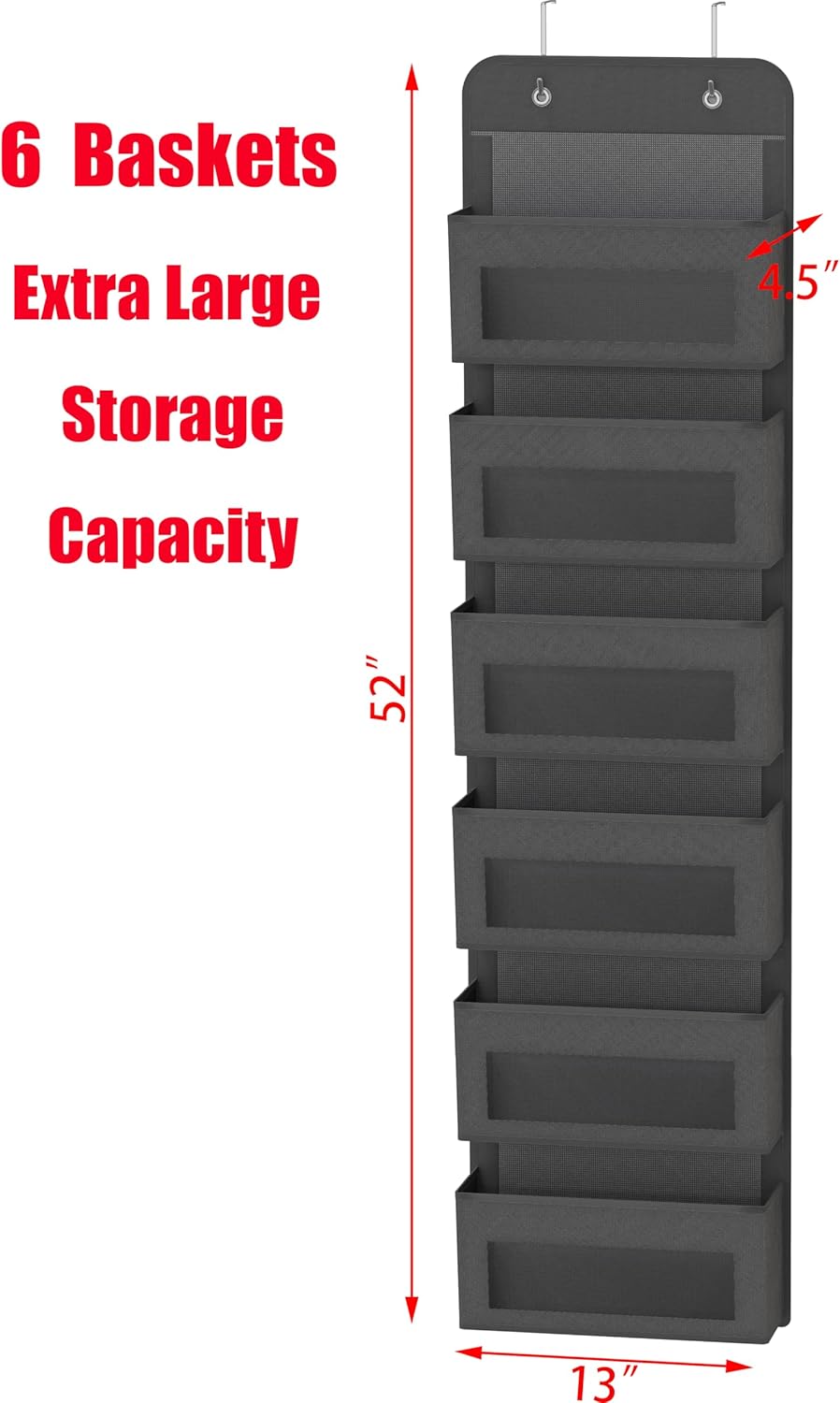 Simple Houseware 6 Clear Window Pocket Over Closet Door Storage Hanging Organizer for Bedroom