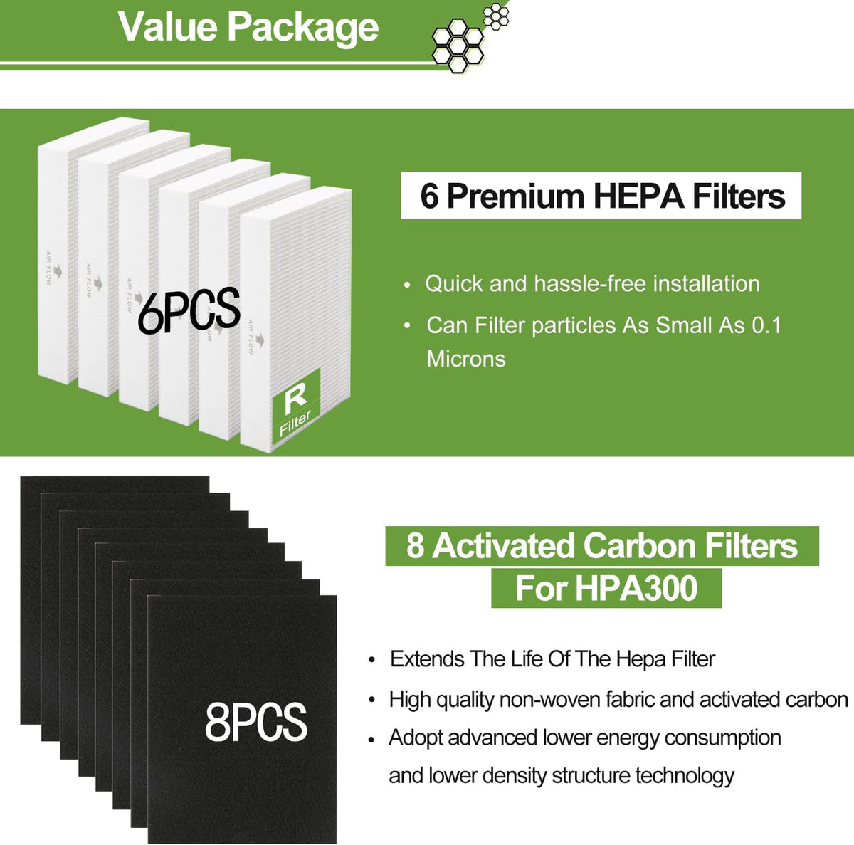 6 Pack HPA300 HEPA Filter Replacement for Honeywell Air Purifiers HPA300 Series, HPA300, HPA304