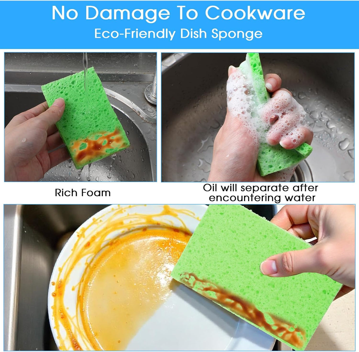 100pcs Kitchen Sponges Bulk Natural Sponges for Dishes Reusable Dish Sponge Scrub Compressed Wood