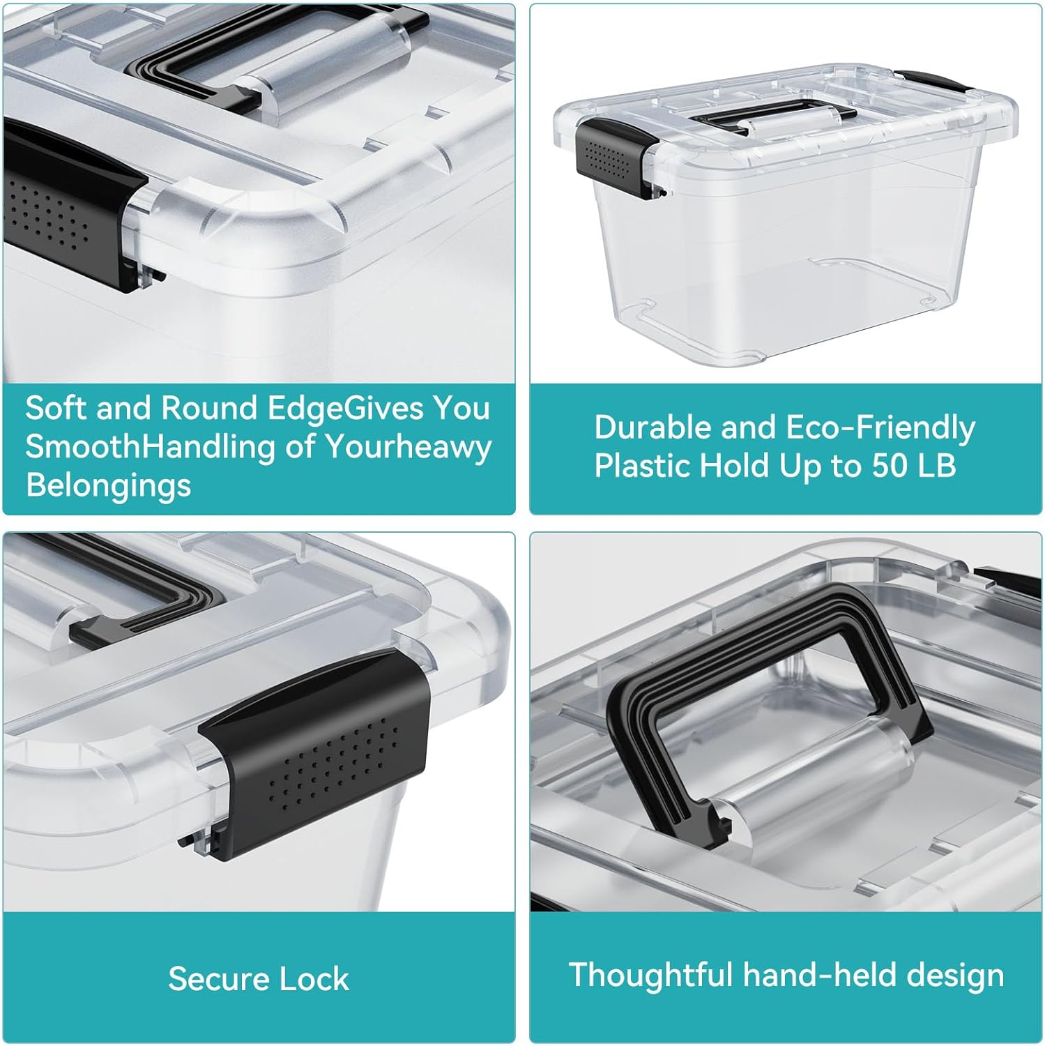 Nazhura Plastic Storage Bin, Stackable and Nestable Storage Boxes with White Lids and Secure