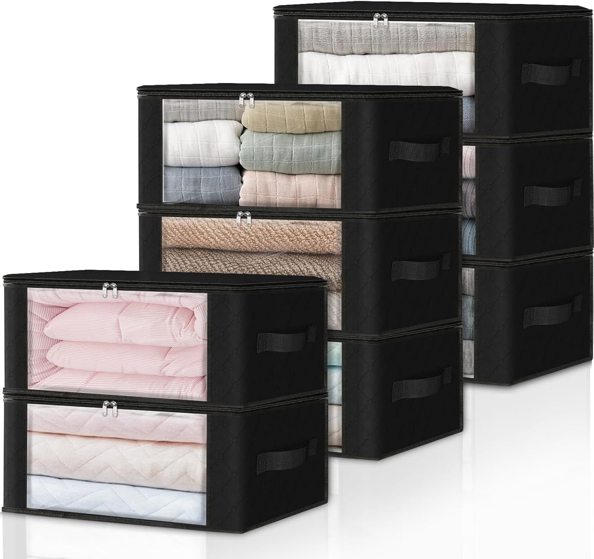 HomeHacks Storage 8-Pack Clothes Organizer Storage Bags Foldable Storage Box with Large Clear