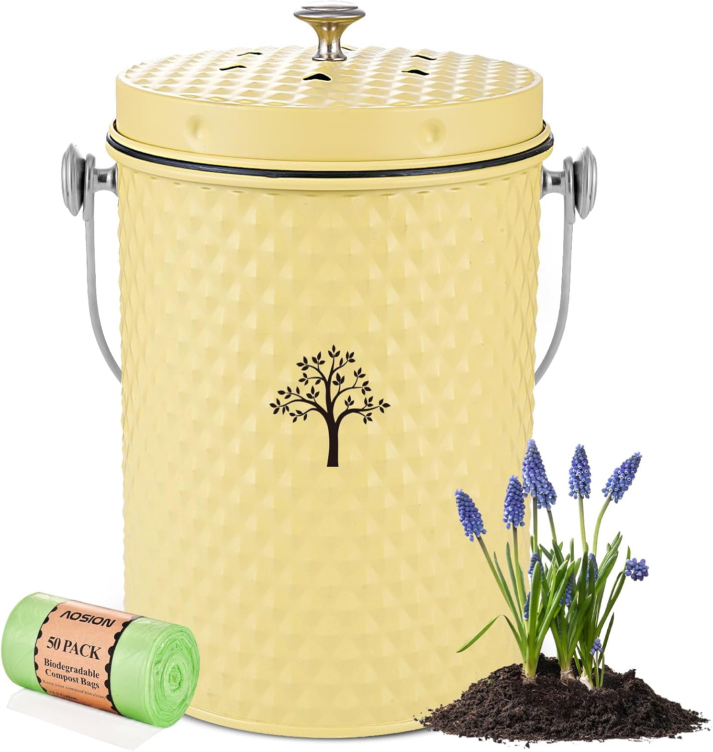 AOSION Countertop Compost Bin Kitchen,Odor Resistant Indoor Compost Bin with Lid and Compost