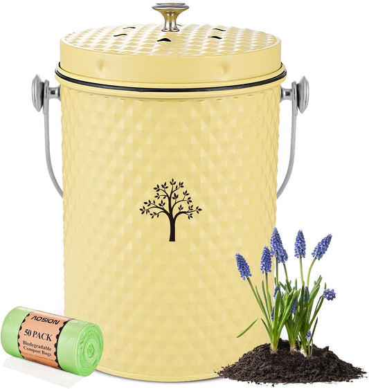 AOSION Countertop Compost Bin Kitchen,Odor Resistant Indoor Compost Bin with Lid and Compost