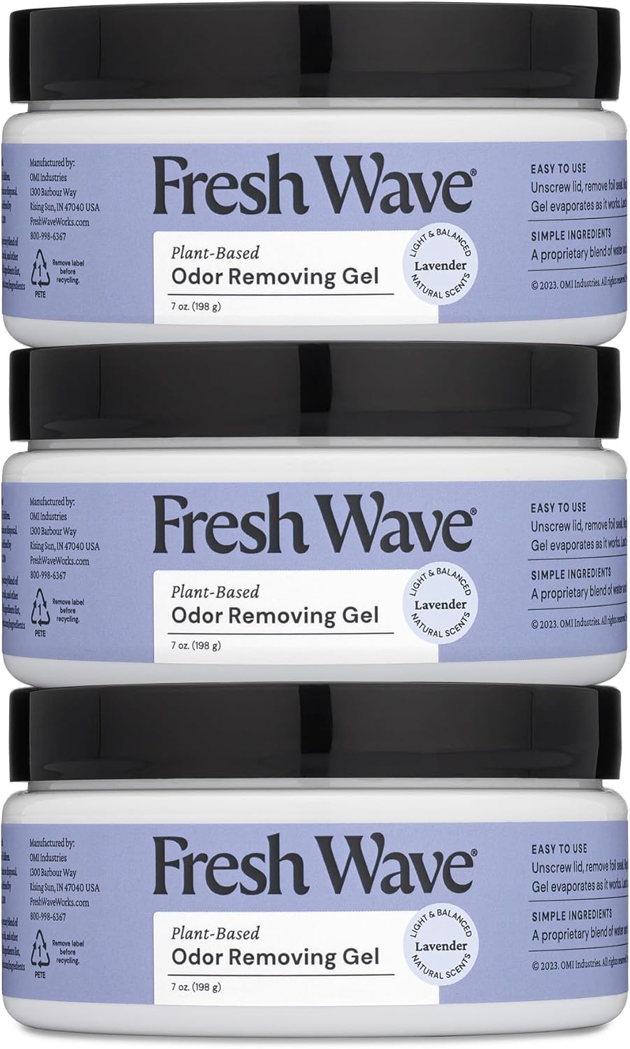 Fresh Wave Lavender Odor Removing Gel, 7 oz., Pack of 3 - Safer Odor Absorbers for Home, Natural