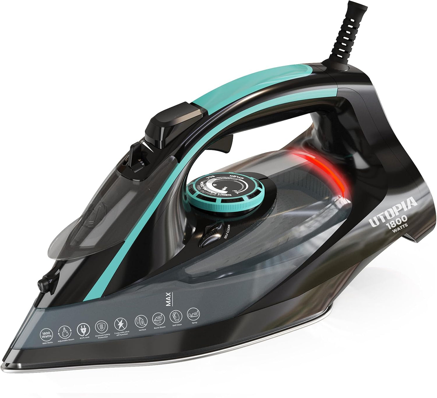 Utopia Home Steam Iron for Clothes - Non-Stick Soleplate - 1800W Clothes Iron With Auto-Off Safety