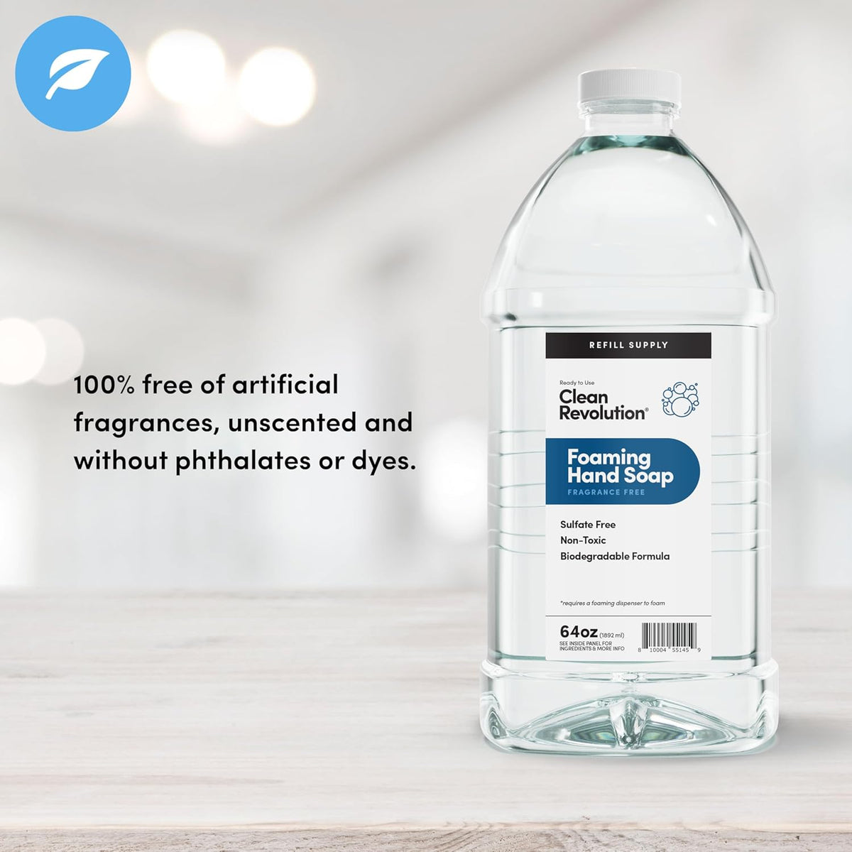 Clean Revolution Foaming Hand Soap Refill Supply Container, Ready to Use Formula, Fragrance Free