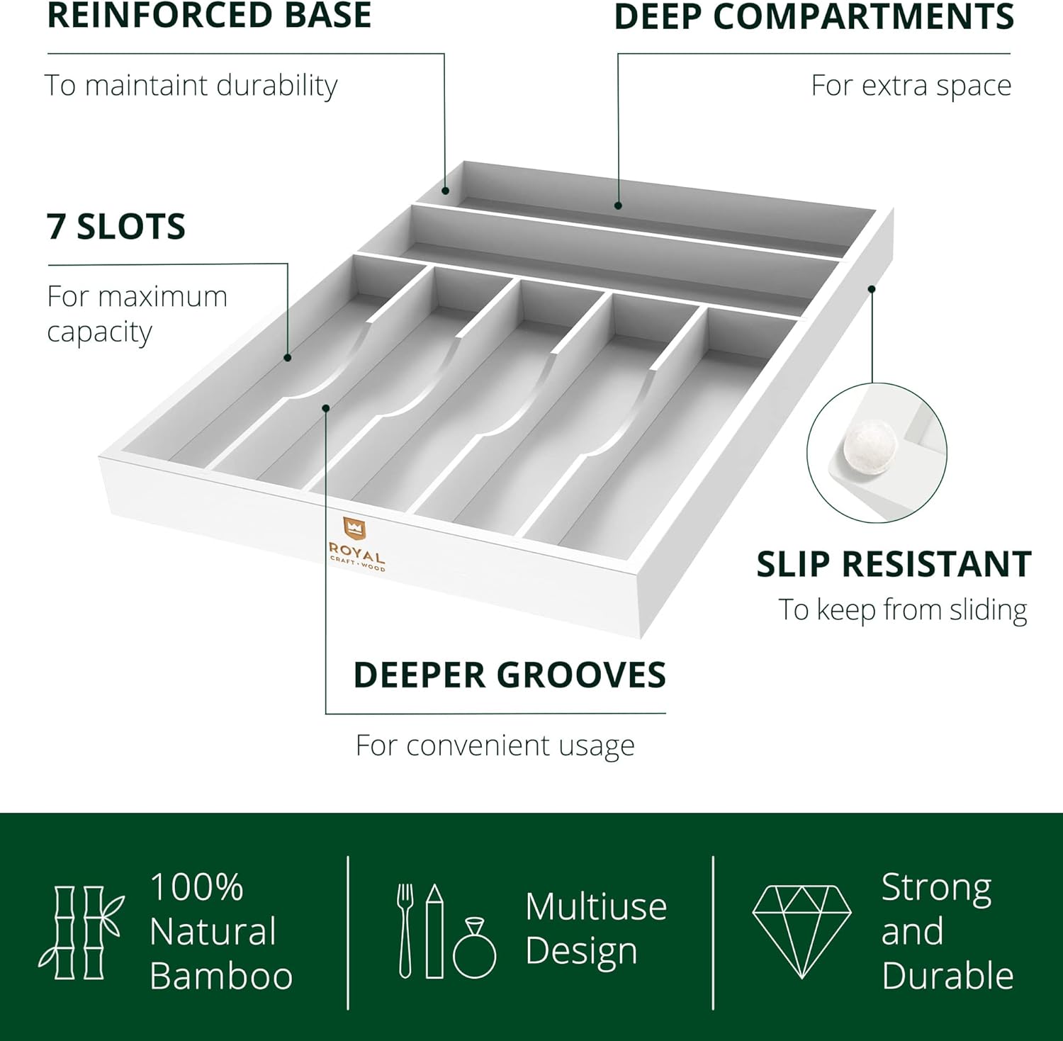 ROYAL CRAFT WOOD Luxury Bamboo Kitchen Drawer Organizer - Silverware Organizer - Utensil Holder and