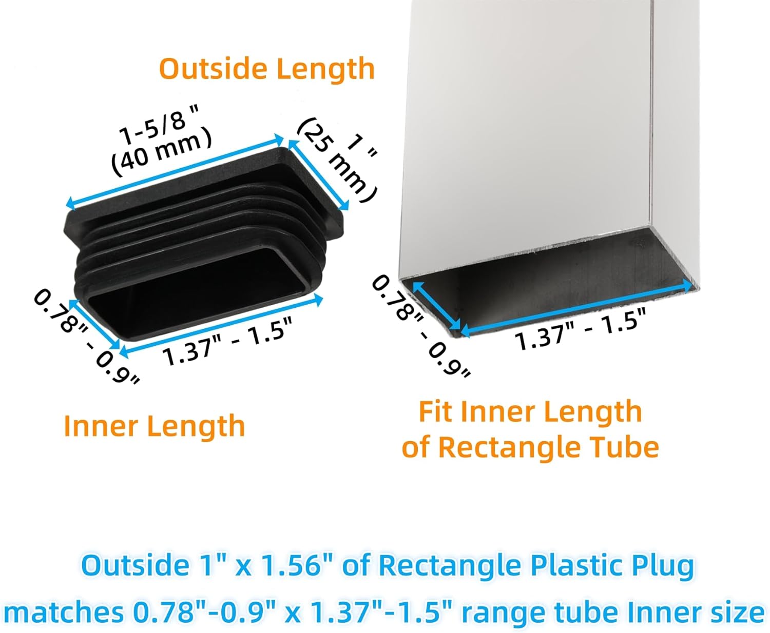 Furnigear Plastic Plugs Tubing End Cap Chair End Caps Outside Bottom Tubing Caps Rectangle