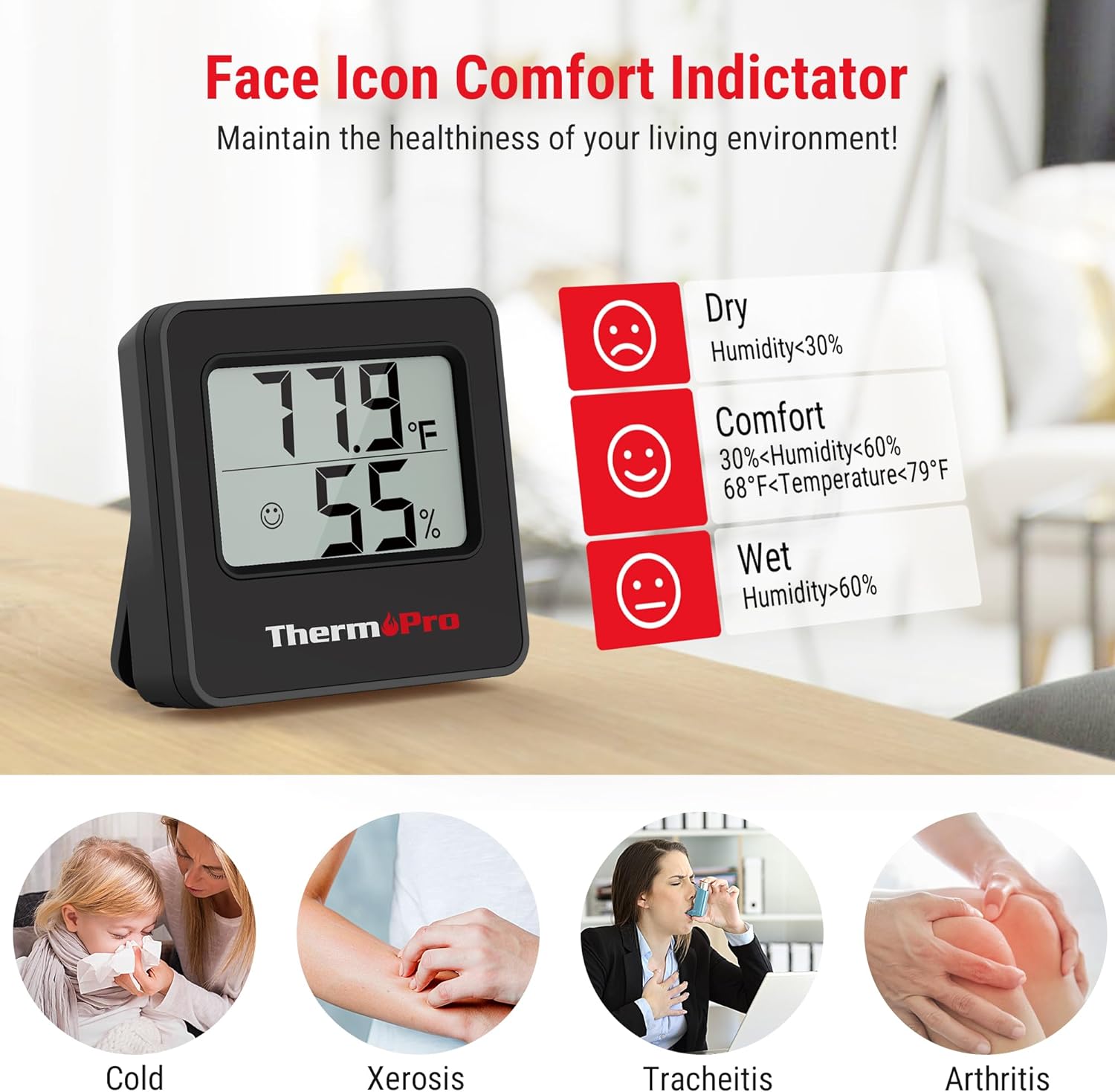 ThermoPro TP157 3 Pack Hygrometer Indoor Thermometer for Home, Room Thermometer Humidity Meter with