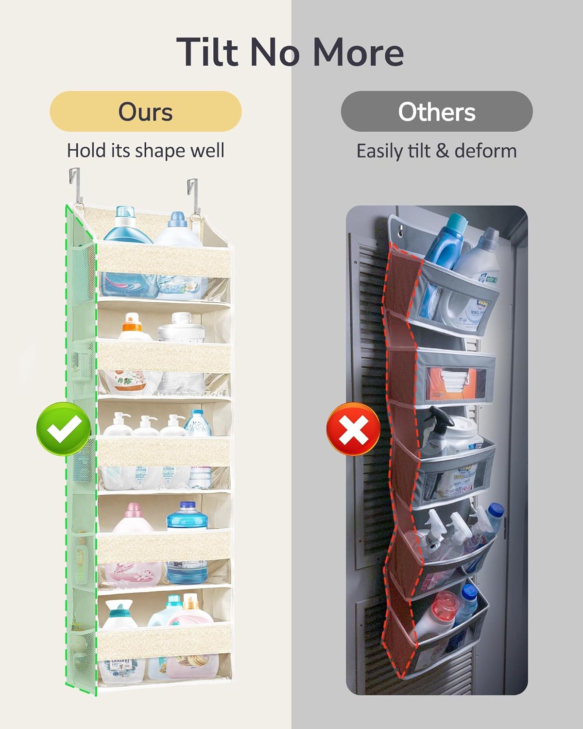 ULG 1 Pack Over Door Organizer with 5 Large Pockets 10 Mesh Side Pockets, Upgraded Linen Texture