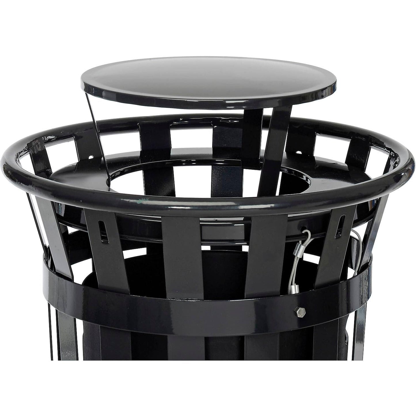Global Industrial 24 Gallon Heavy-Duty Outdoor Metal Slatted Round Trash Receptacle with Rain