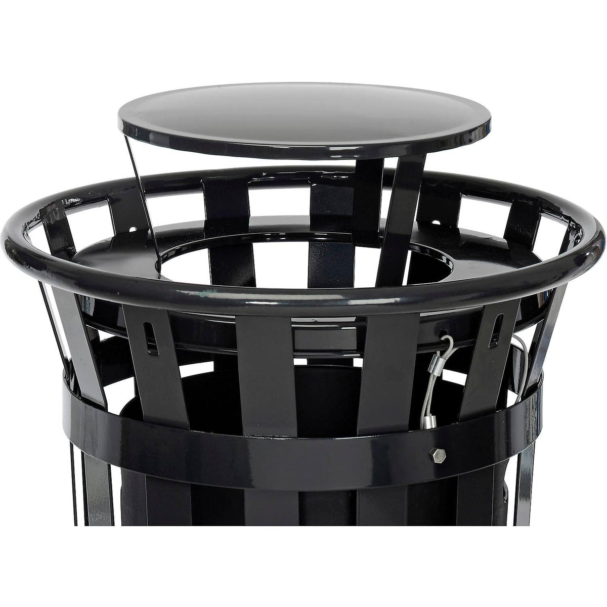Global Industrial 24 Gallon Heavy-Duty Outdoor Metal Slatted Round Trash Receptacle with Rain