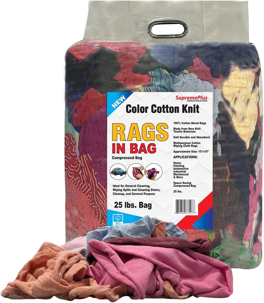 Premium Color Knit Cleaning Rags (25 lbs. Bag) – Shop Rags Bulk for Workshops, Mechanics, Painters