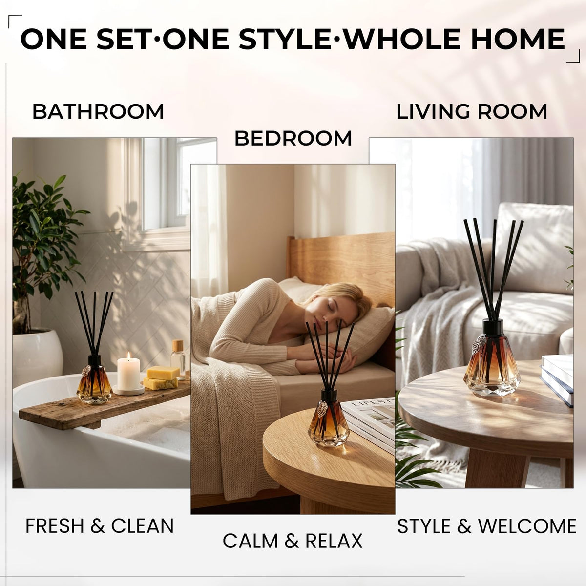 Reed Diffuser Set, 4 Empty Bottles with 20 Sticks, Diamond Style (4 PCS Black) – view 2