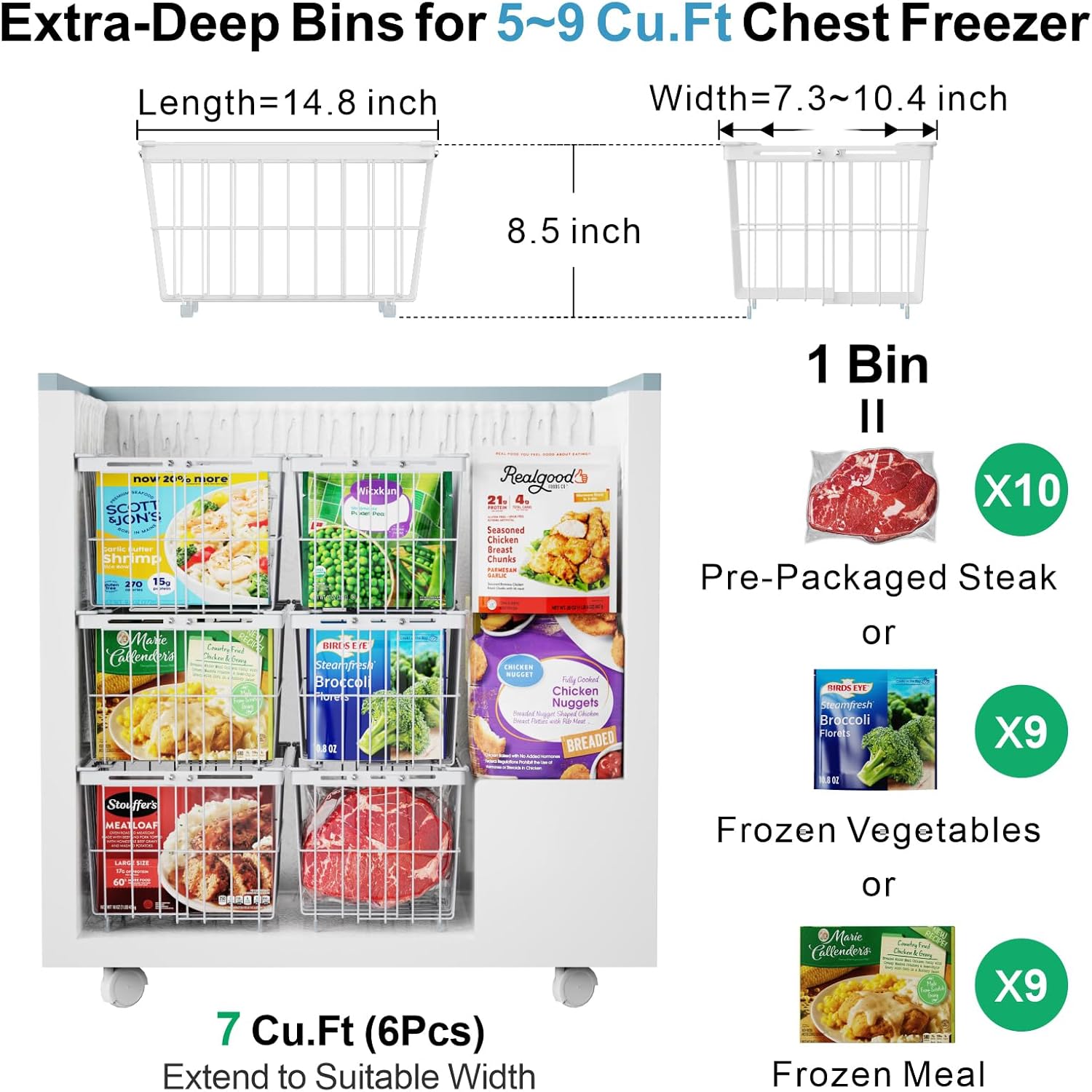iSPECLE Freezer Organizer Bins - 4 Pack Adjustable & Extra Large Chest Freezer Organizer Bins for 5