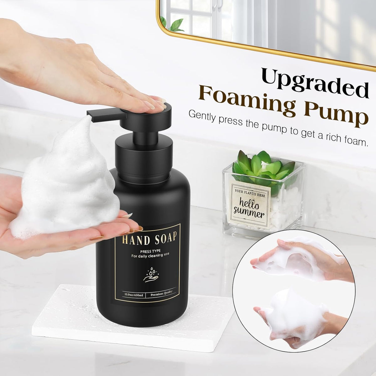 Luxspire Foaming Soap Dispenser, Glass Foam Pump Soap Dispenser, Non-Slip Hand Soap Dispenser with