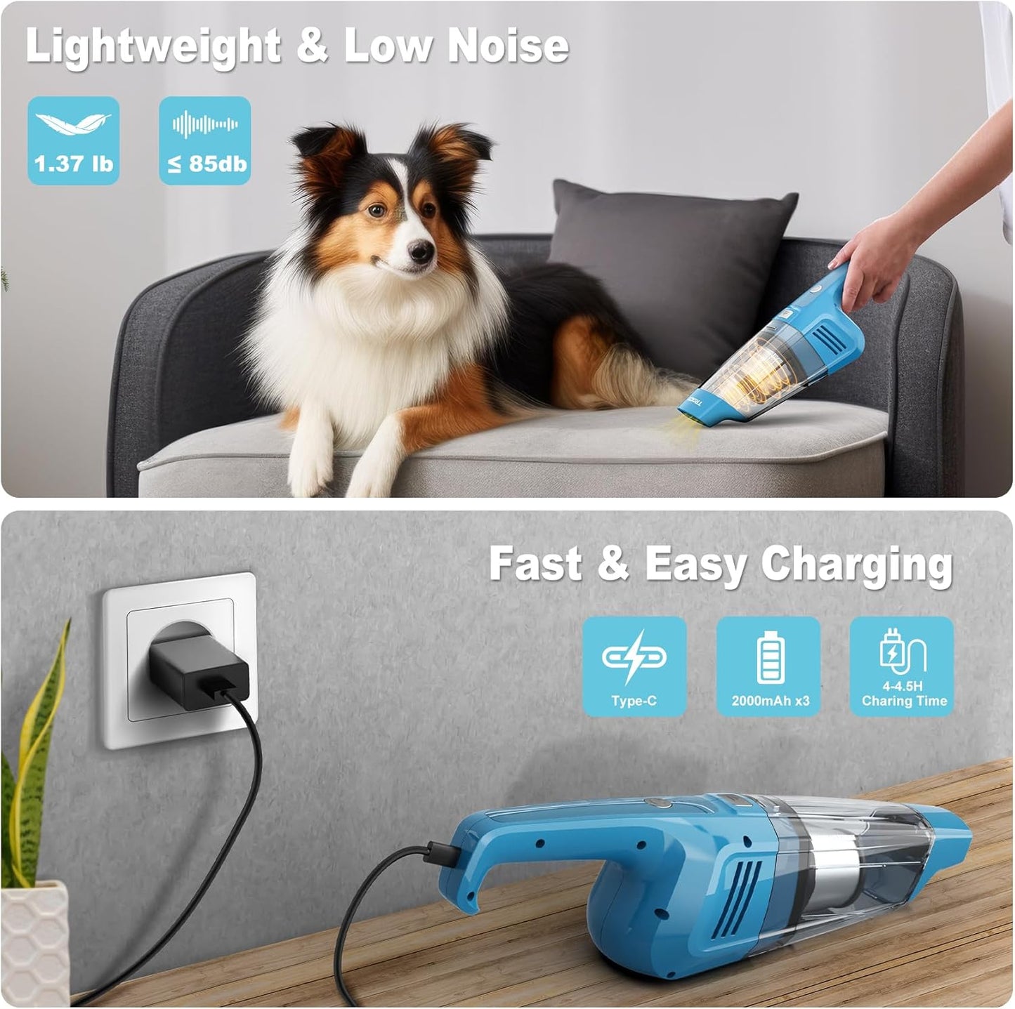 Handheld Vacuum Cordless, 14500PA Powerful Suction Hand Held Vacuum Cleaner with Brushless Motor