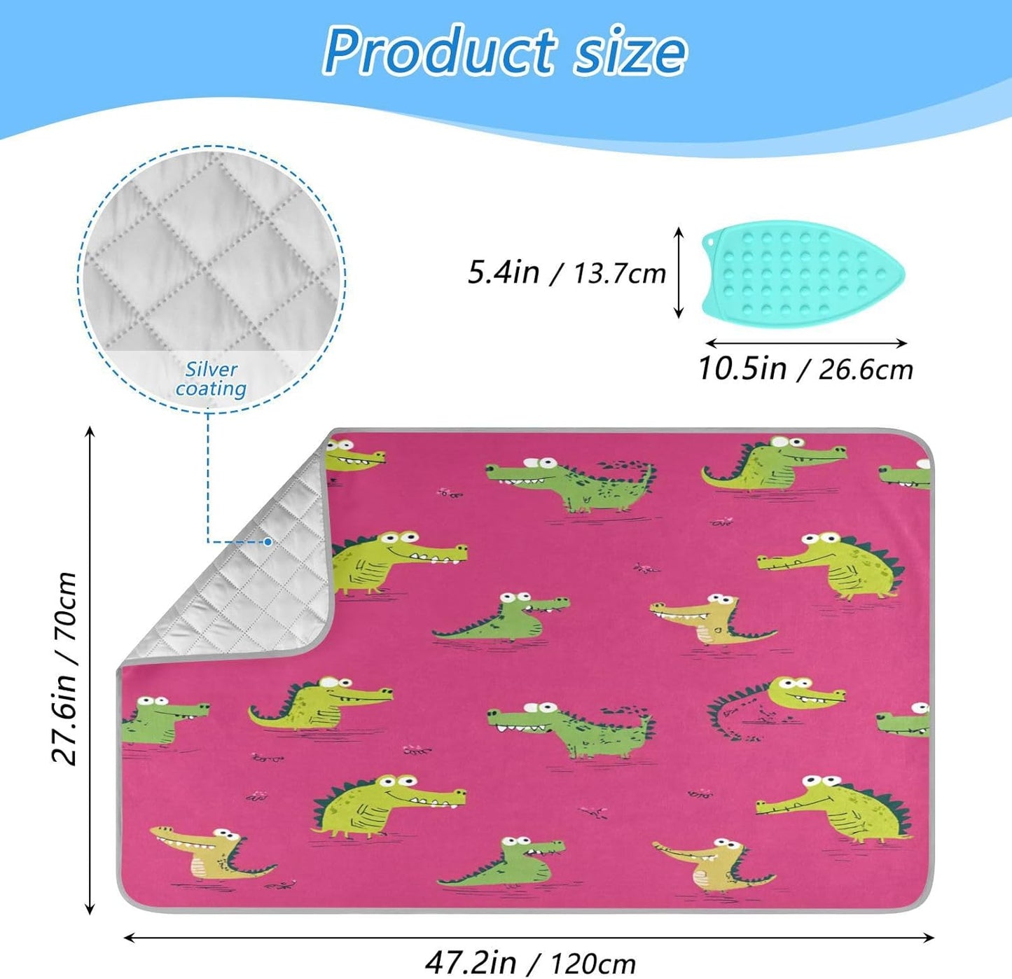 Pink Funny Crocodiles Ironing Mat Thickened Ironing Blanket Travel Portable Double-Side Using