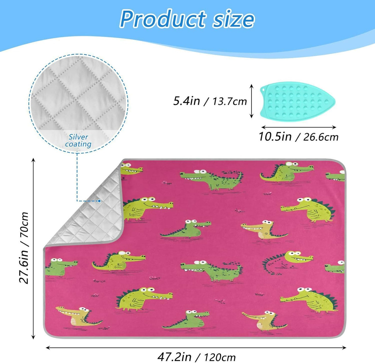 Pink Funny Crocodiles Ironing Mat Thickened Ironing Blanket Travel Portable Double-Side Using