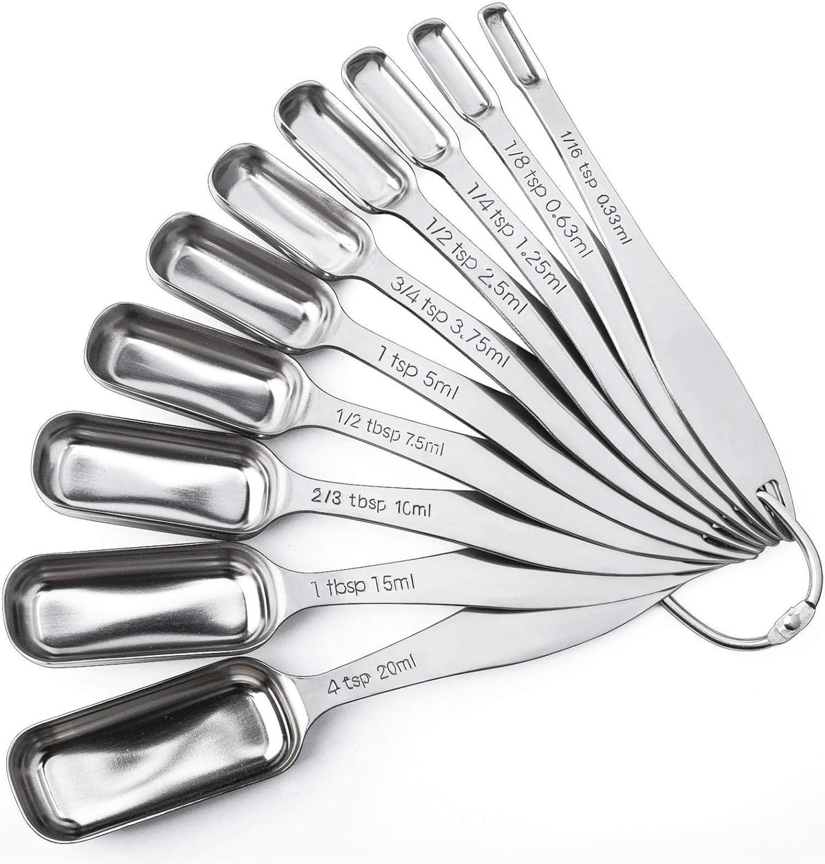 FANGSUN Stainless Steel Narrow Measuring Spoons, Heavy Duty Metal Measuring Spoons with Long Handle
