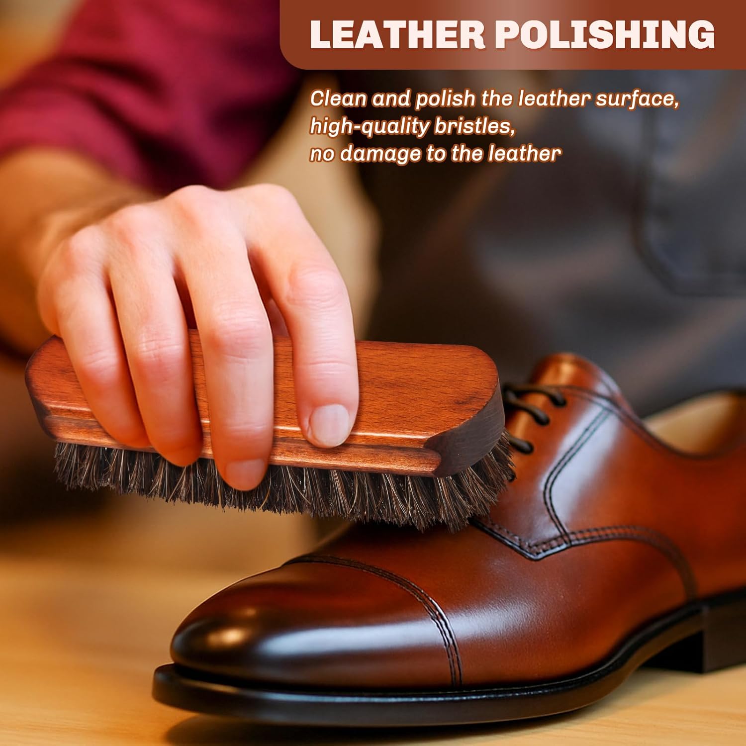 2 Pcs Horsehair Shine Shoes Brush Kit Polish Dauber Applicators Cleaning Leather Shoes Boots Care