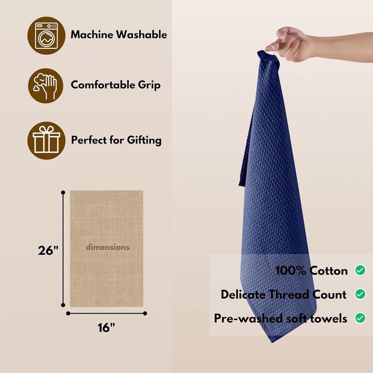 Native Fab Waffle Kitchen Towels 4 Pack - Super Absorbent 100% Cotton Dish Towel for Cleaning