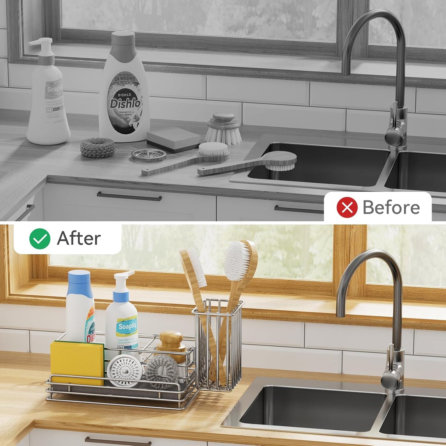 Yofidra Kitchen Sink Caddy with Instant Drying Stone, Metal Stainless Steel Dish Sponge Holder