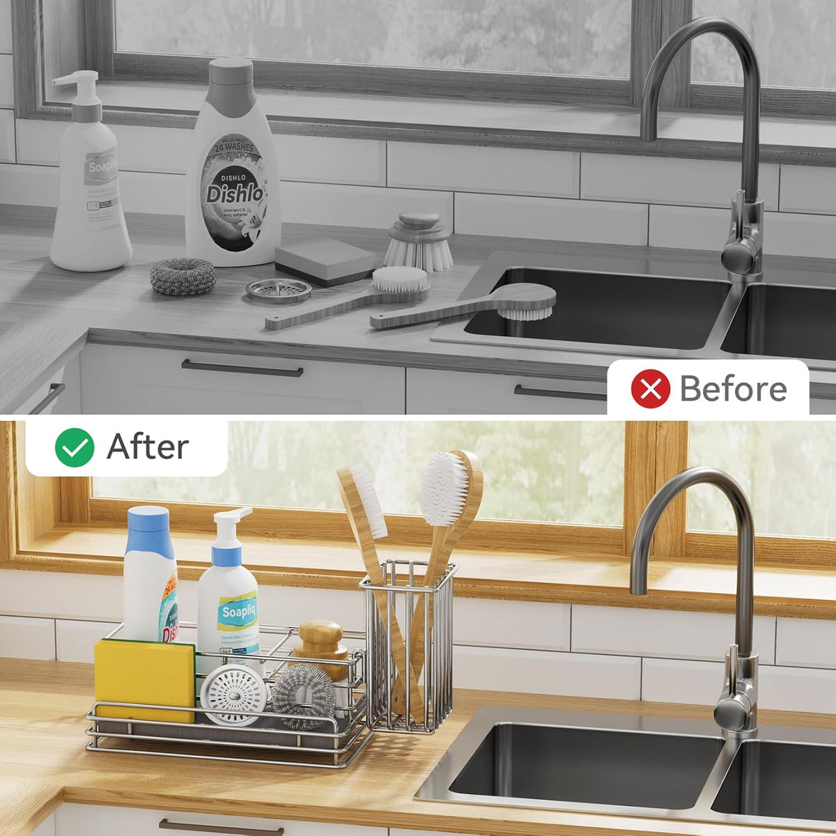 Yofidra Kitchen Sink Caddy with Instant Drying Stone, Metal Stainless Steel Dish Sponge Holder