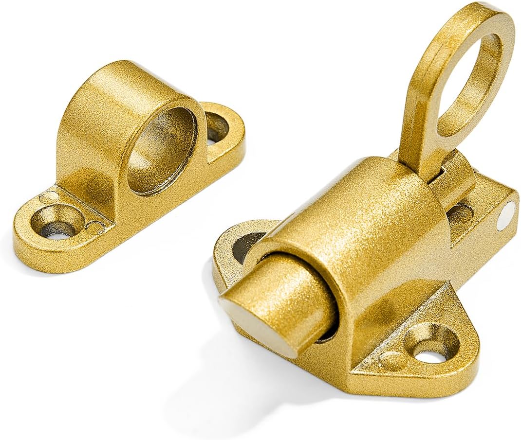 2 Packs Self-Closing Latches，Gold Spring Door Lock，Resilient Bolt Latch Aluminum Alloy Safety