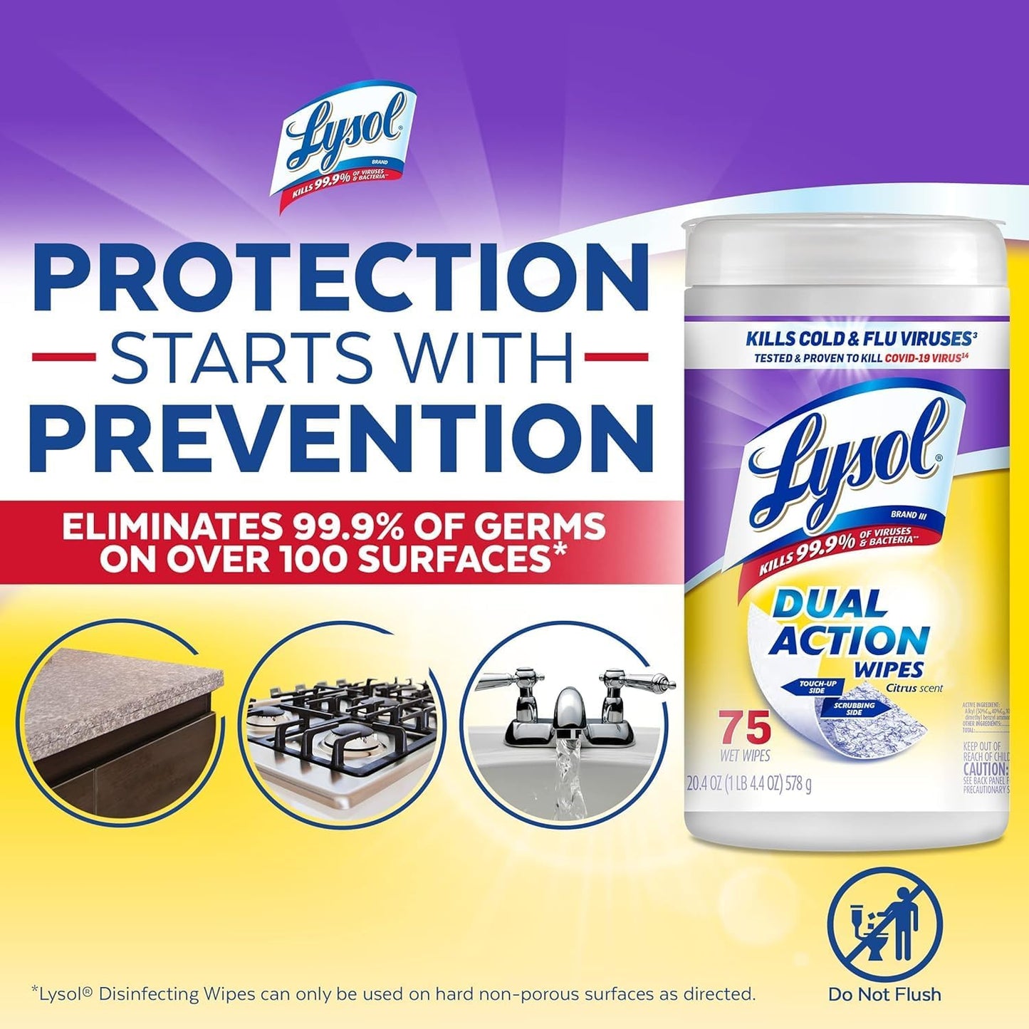 Lysol Dual Action Disinfectant Wipes, Multi-Surface Antibacterial Scrubbing Wipes, Dorm Room