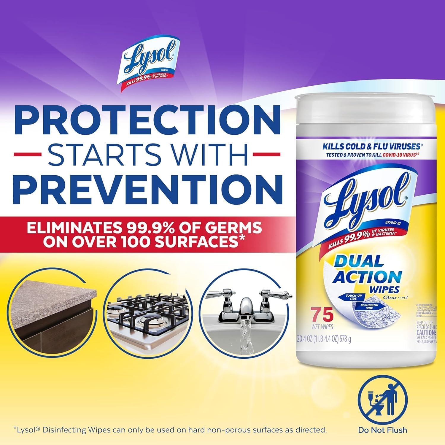 Lysol Dual Action Disinfectant Wipes, Multi-Surface Antibacterial Scrubbing Wipes, Dorm Room