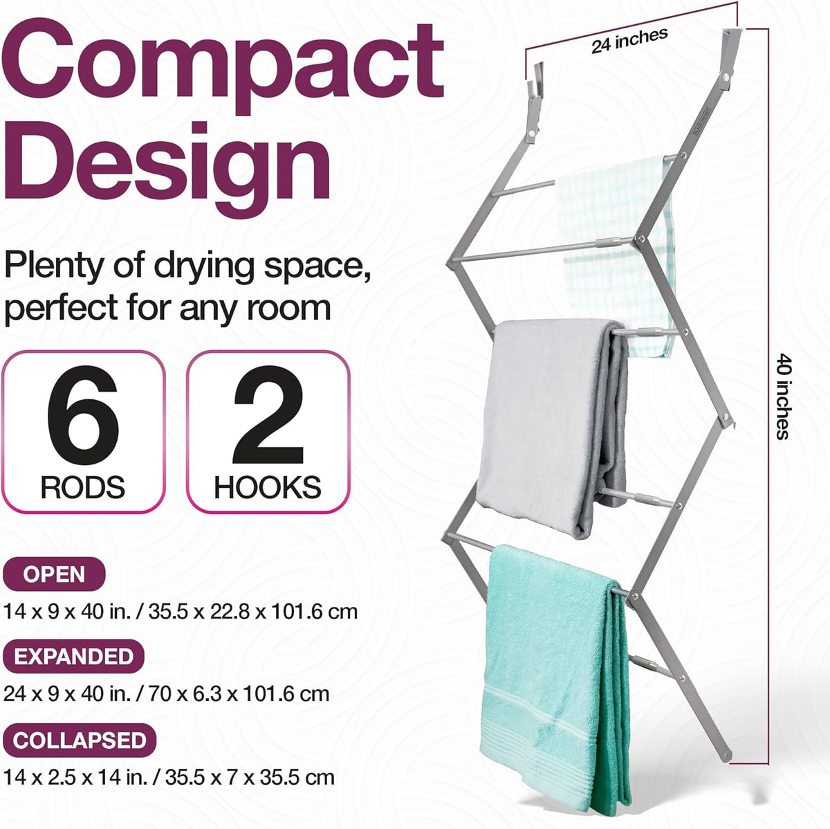 BLACK+DECKER Over The Door Expandable Telescopic Drying Rack, Clothes Organizer, Towel Hanger