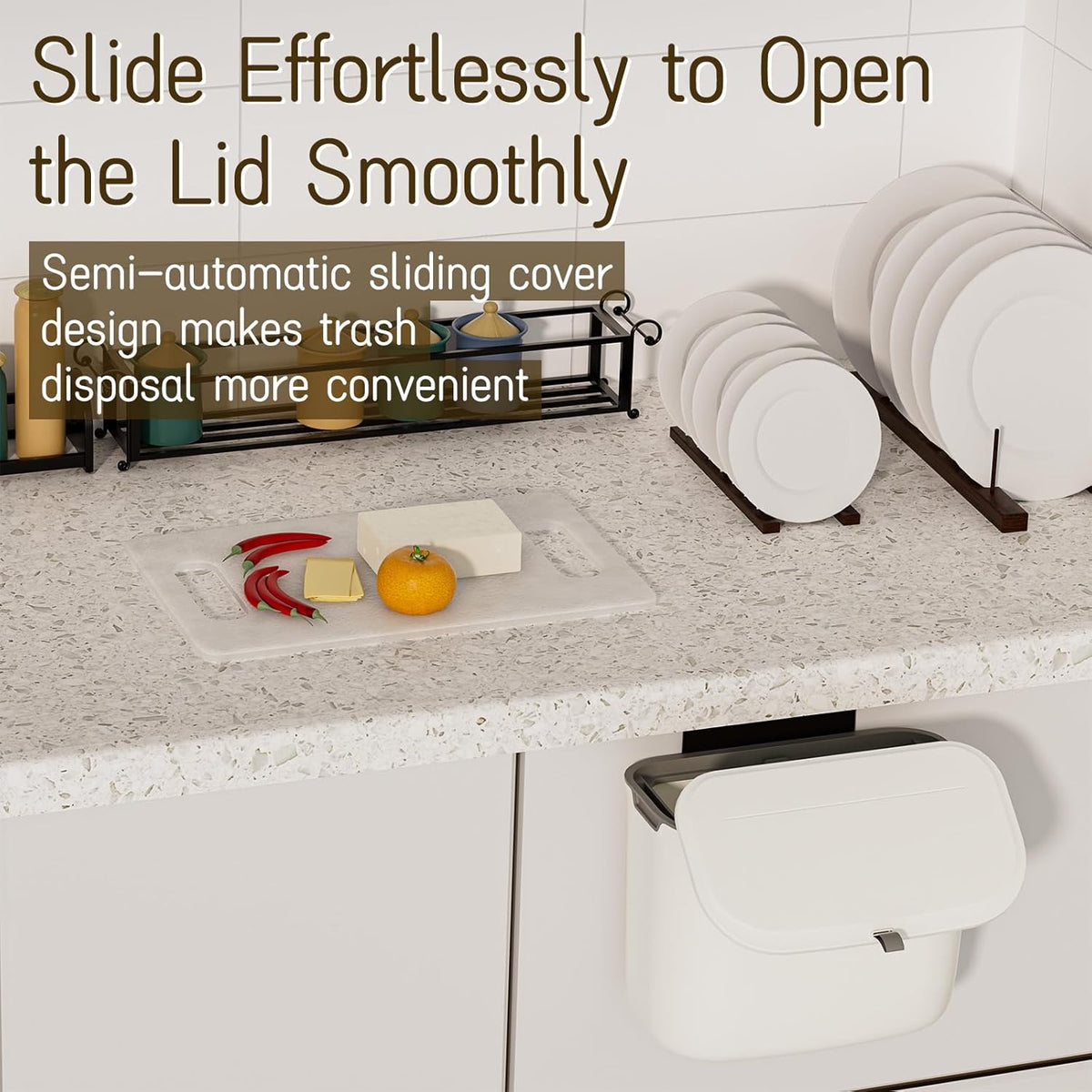 1.9 Gallon Kitchen Compost Bin Hanging Small Trash Can with Lid Under Sink Dual Installation &