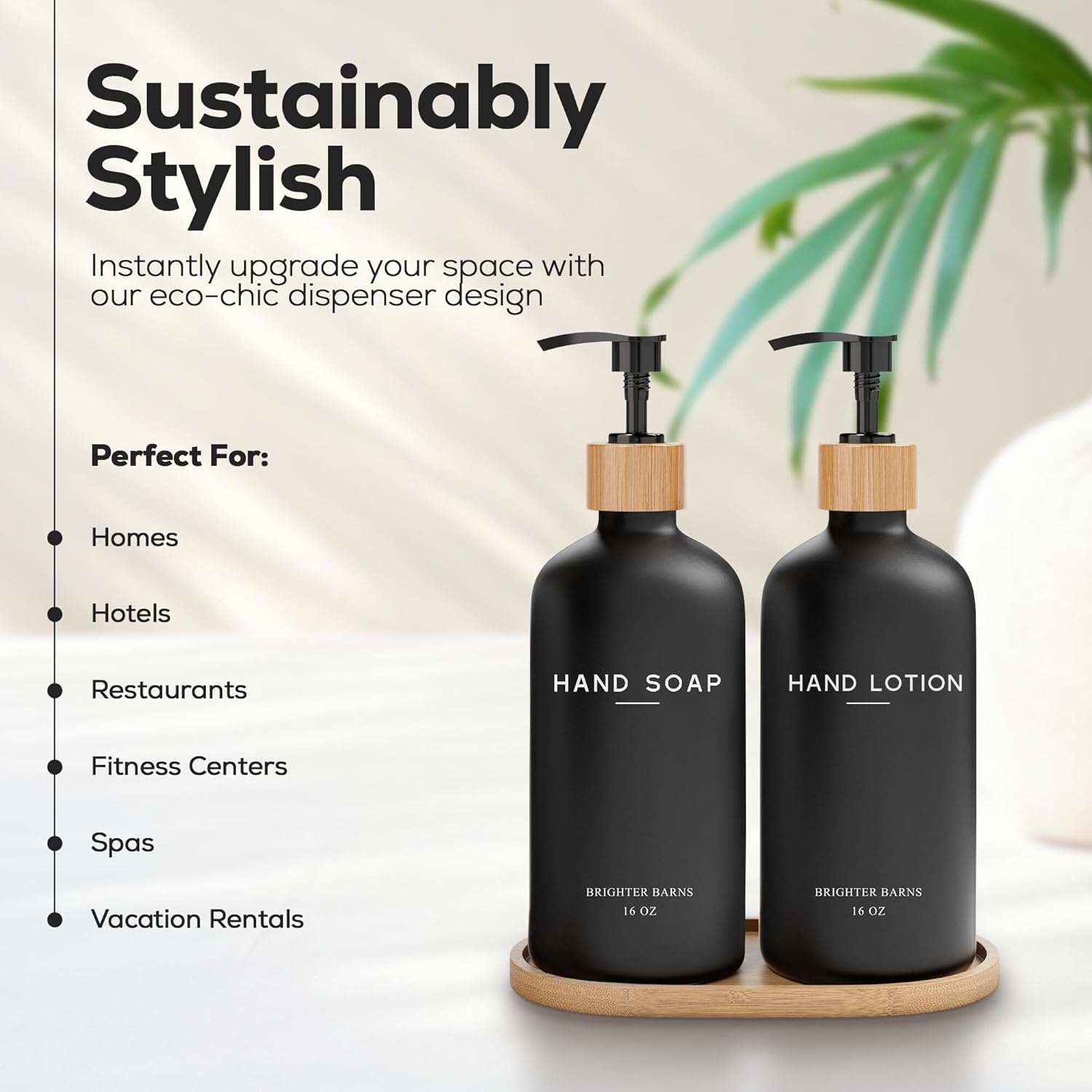 Black Glass Soap and Lotion Dispenser Set with Tray by Brighter Barns - Liquid Hand Soap Dispenser