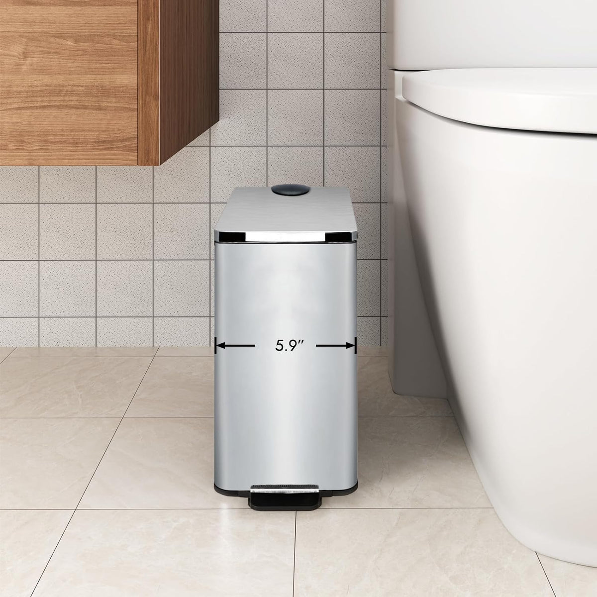 Stainless Steel Small Trash Can with Lid & Step Pedal - 6 Liters/1.6 Gallon Soft Close Garbage Can