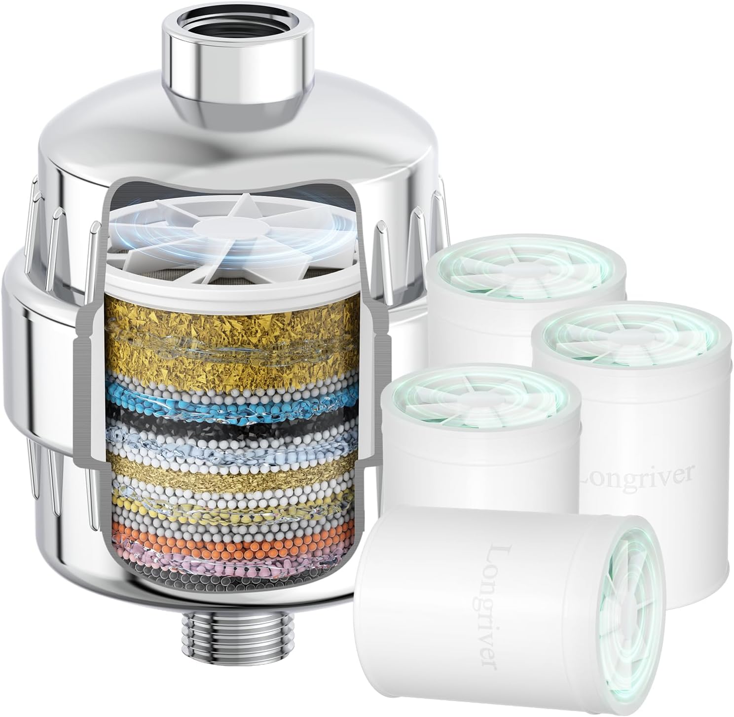R7 Shower Filter with 4 Replacement Cartridge High Put Shower Water Filter for Hard Water 99.99%