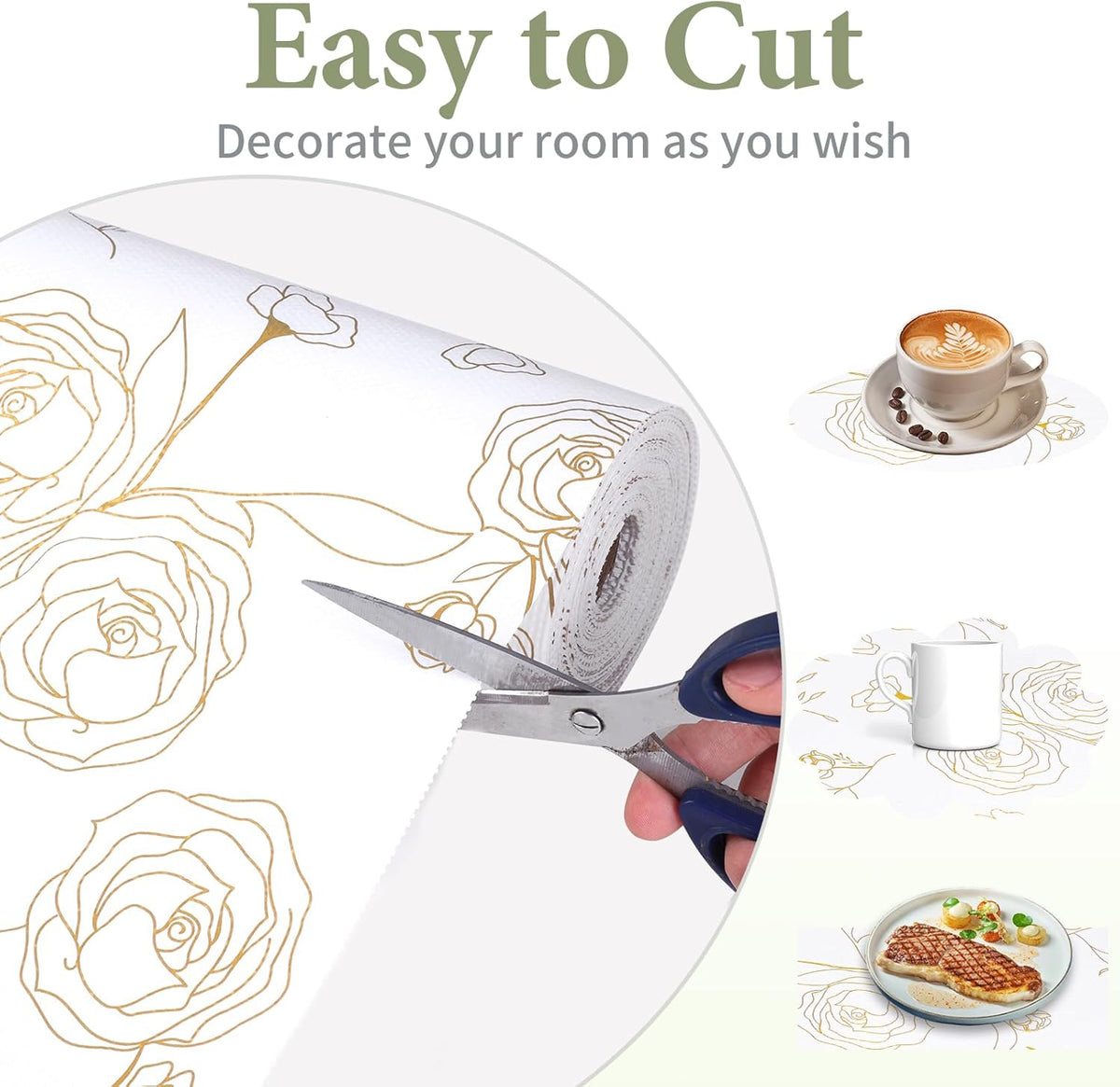 Shelf Liners for Kitchen Cabinets 12in x 39.37FT Non Adhesive Drawer Liner Gold Floral Thickened