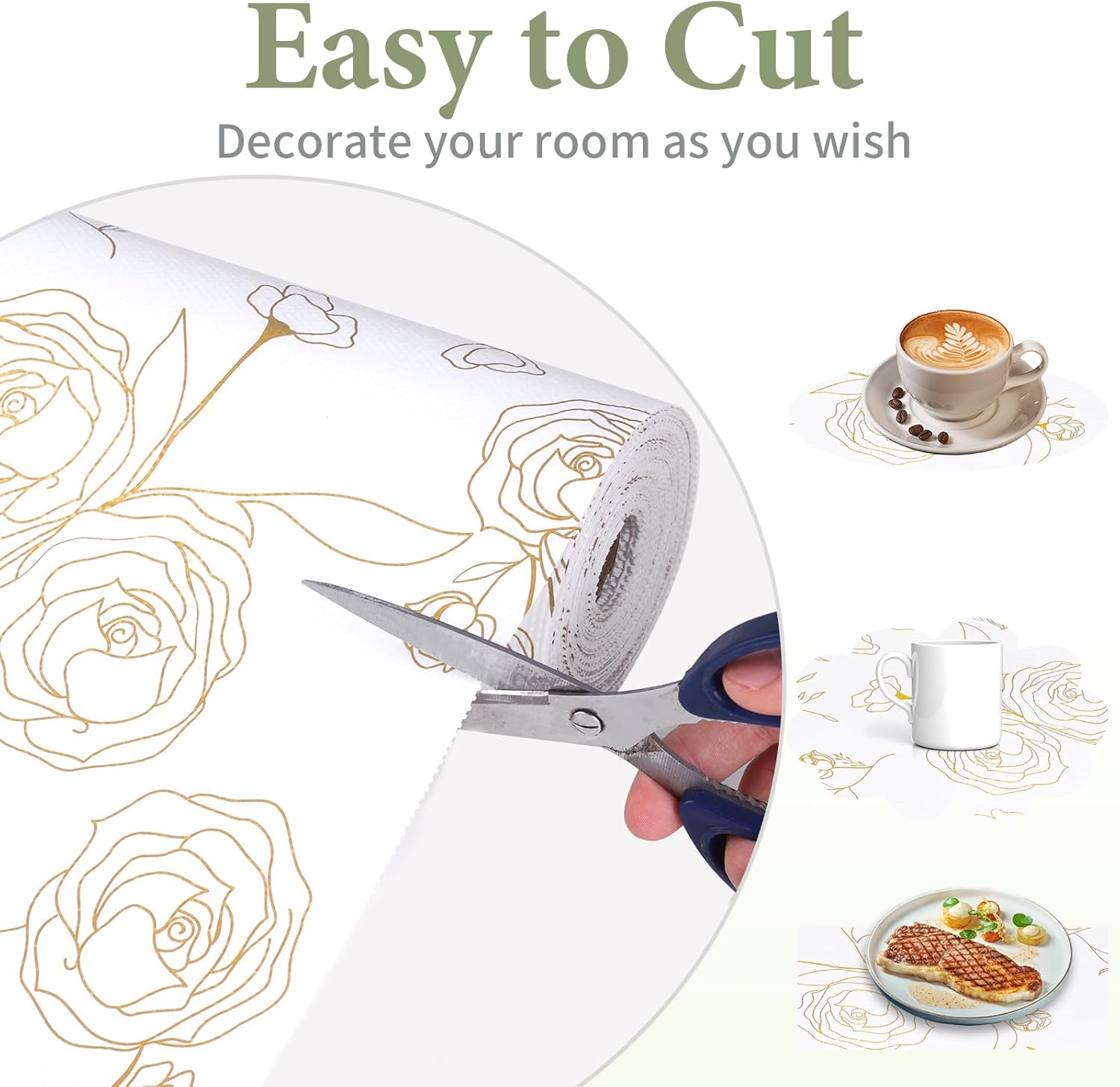 Shelf Liners for Kitchen Cabinets 12in x 20FT Non Adhesive Drawer Liner Gold Floral Thickened Shelf