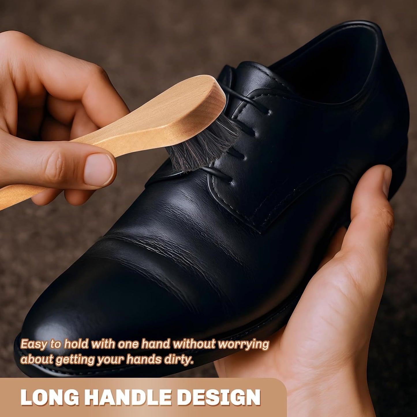 2 Pcs Horsehair Shine Shoes Brush Kit Polish Dauber Applicators Cleaning Leather Shoes Boots Care
